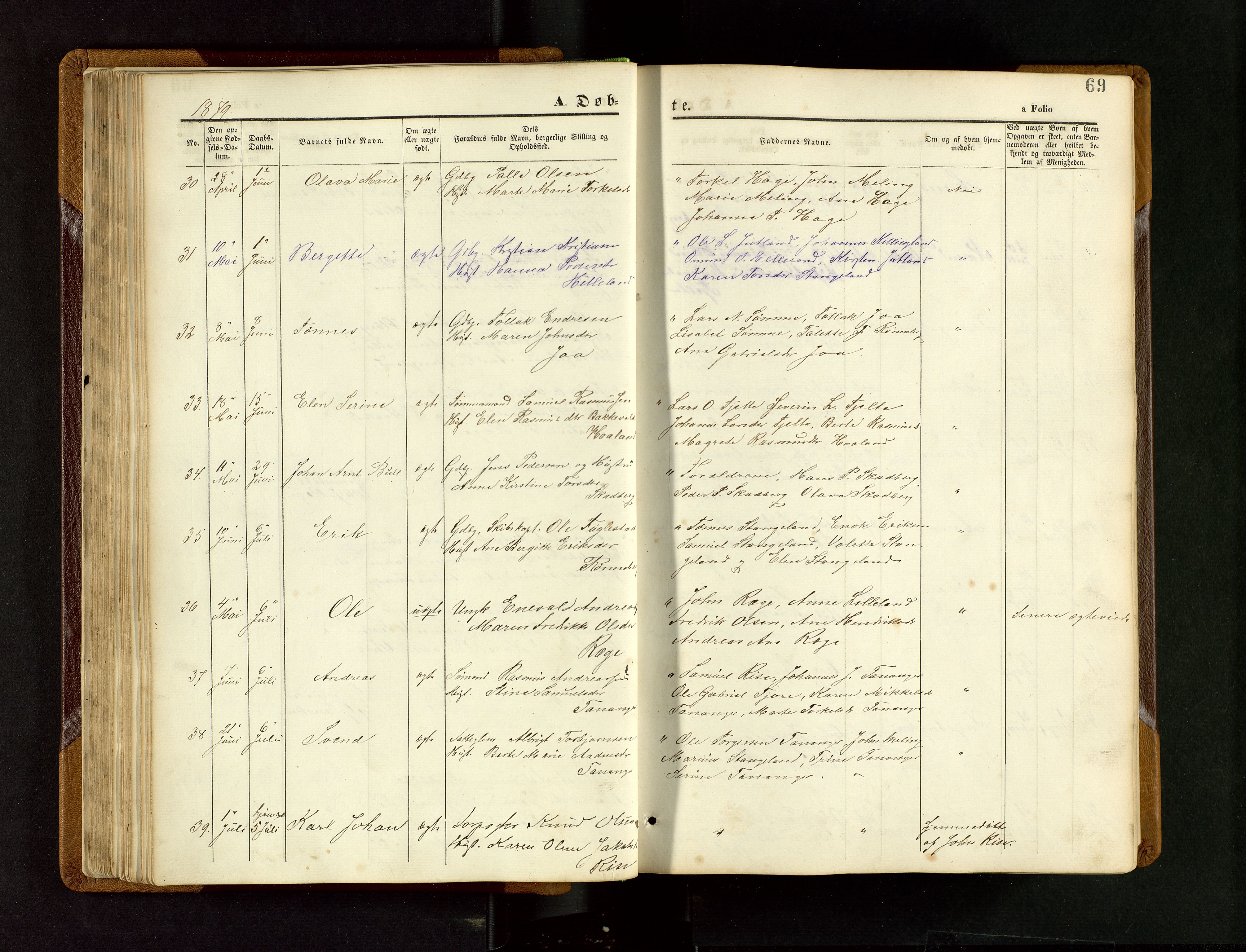 Håland sokneprestkontor, AV/SAST-A-101802/001/30BB/L0003: Parish register (copy) no. B 3, 1873-1893, p. 69