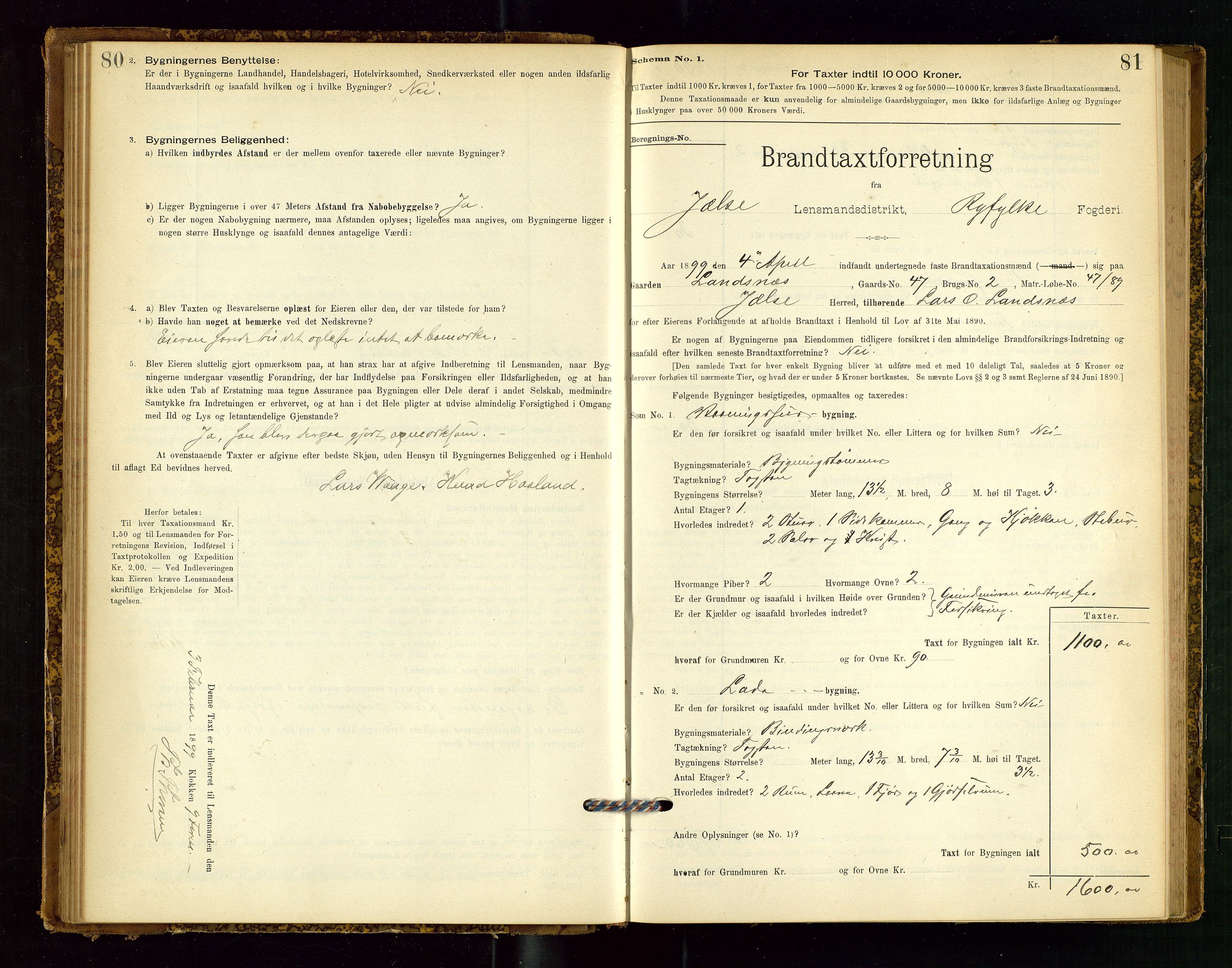 Jelsa lensmannskontor, SAST/A-100360/Gob/L0001: "Brandtaxationsprotocol", 1895-1918, p. 80-81