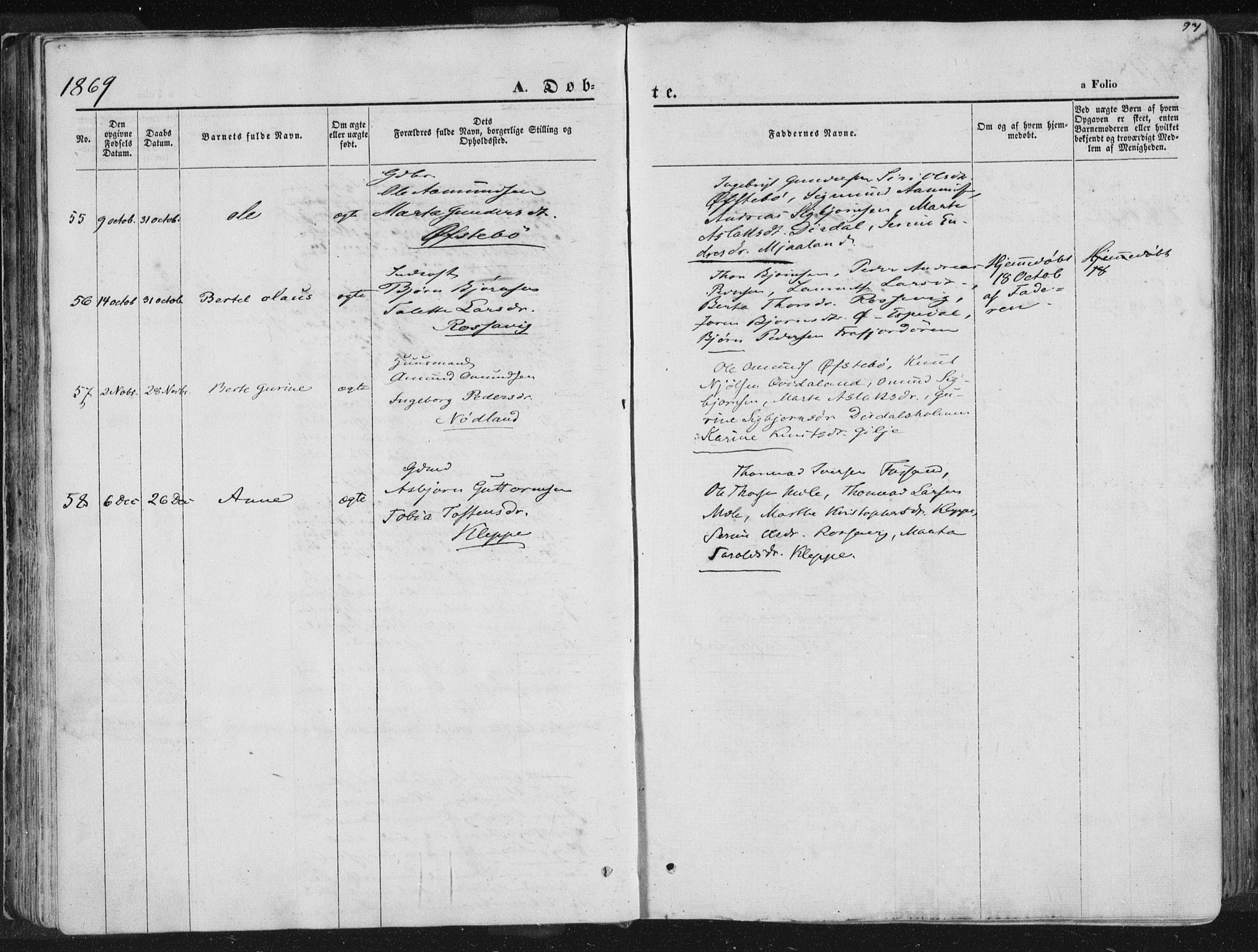 Høgsfjord sokneprestkontor, AV/SAST-A-101624/H/Ha/Haa/L0001: Parish register (official) no. A 1, 1854-1875, p. 97