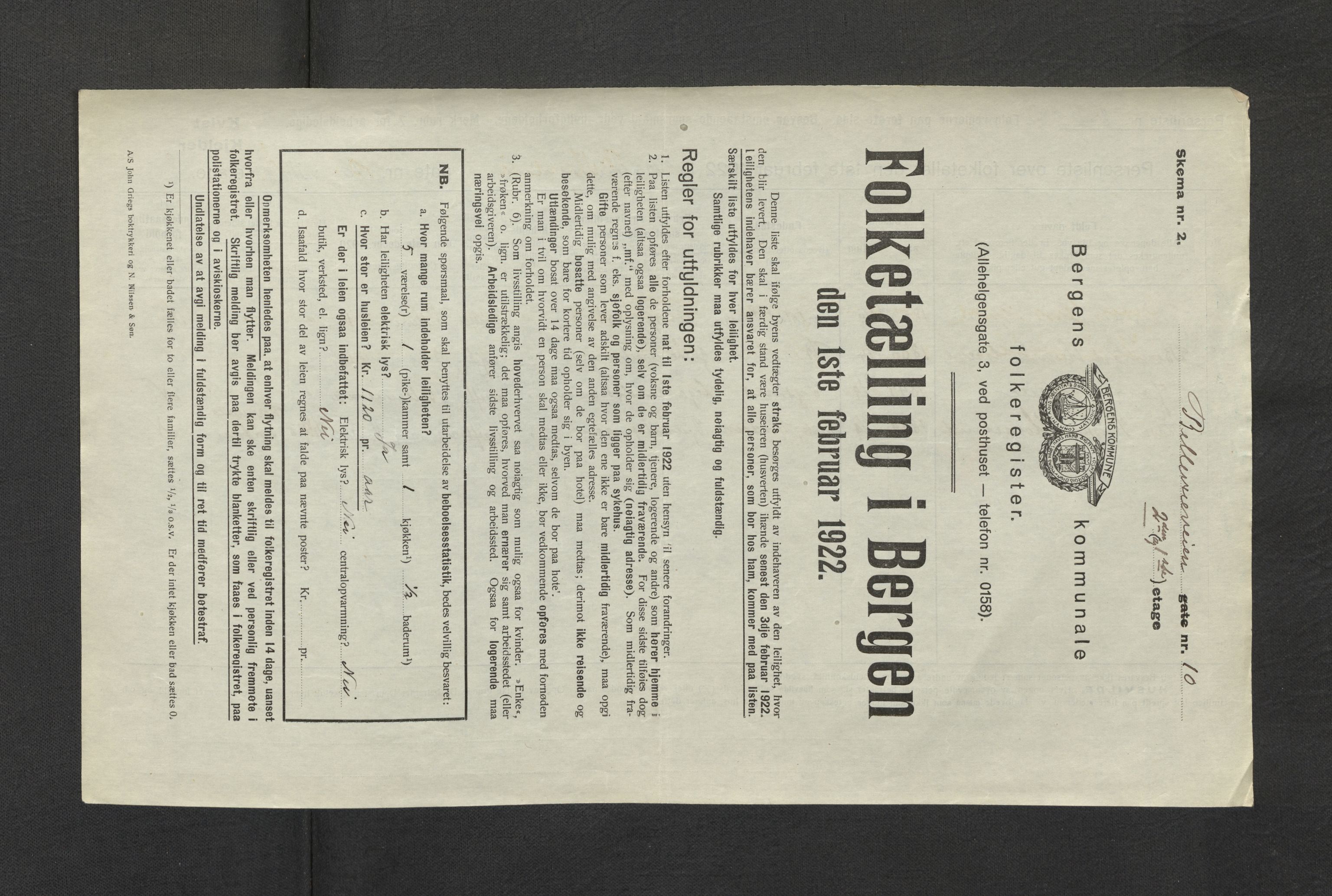 SAB, Municipal Census 1922 for Bergen, 1922, p. 2451