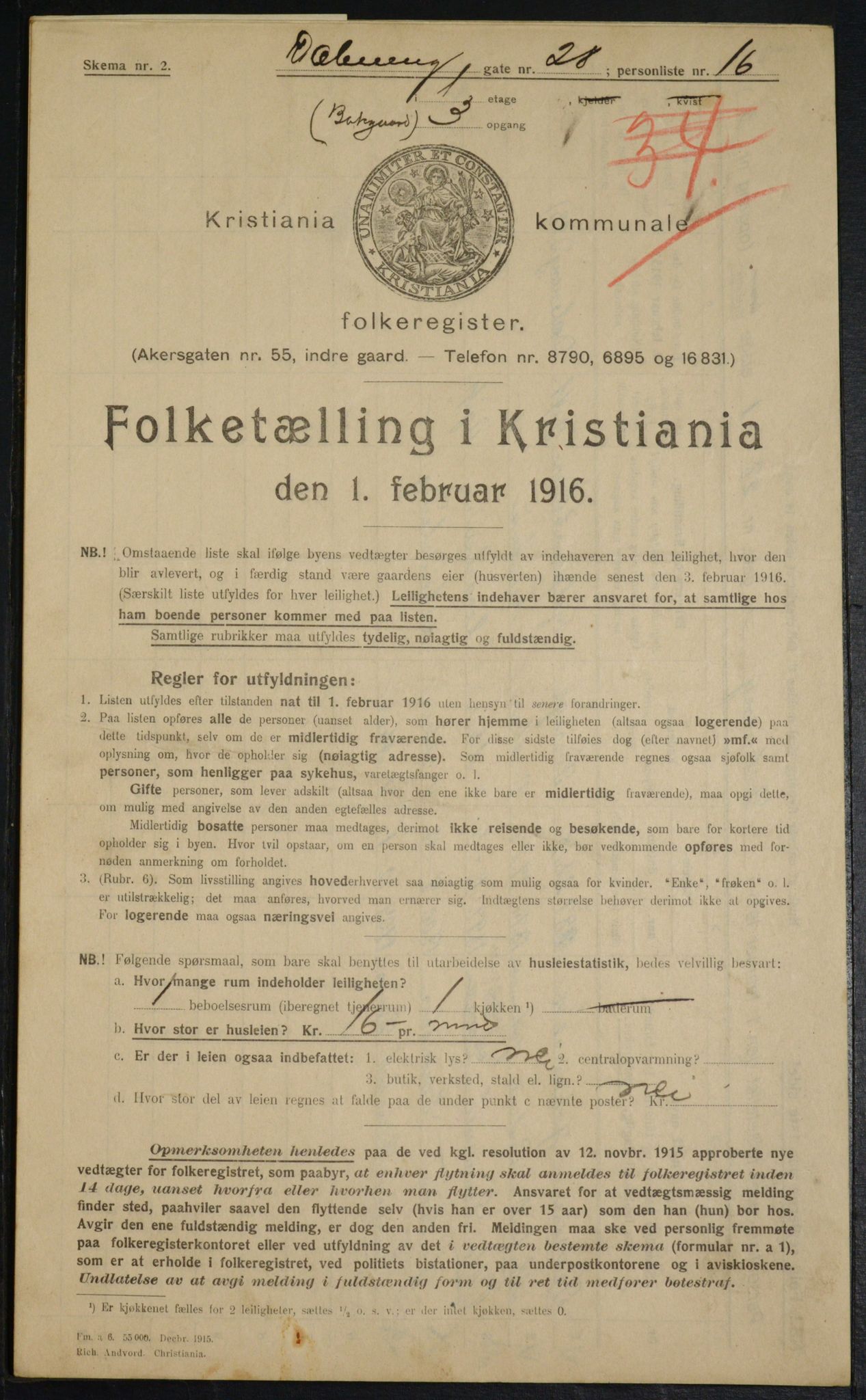 OBA, Municipal Census 1916 for Kristiania, 1916, p. 17704