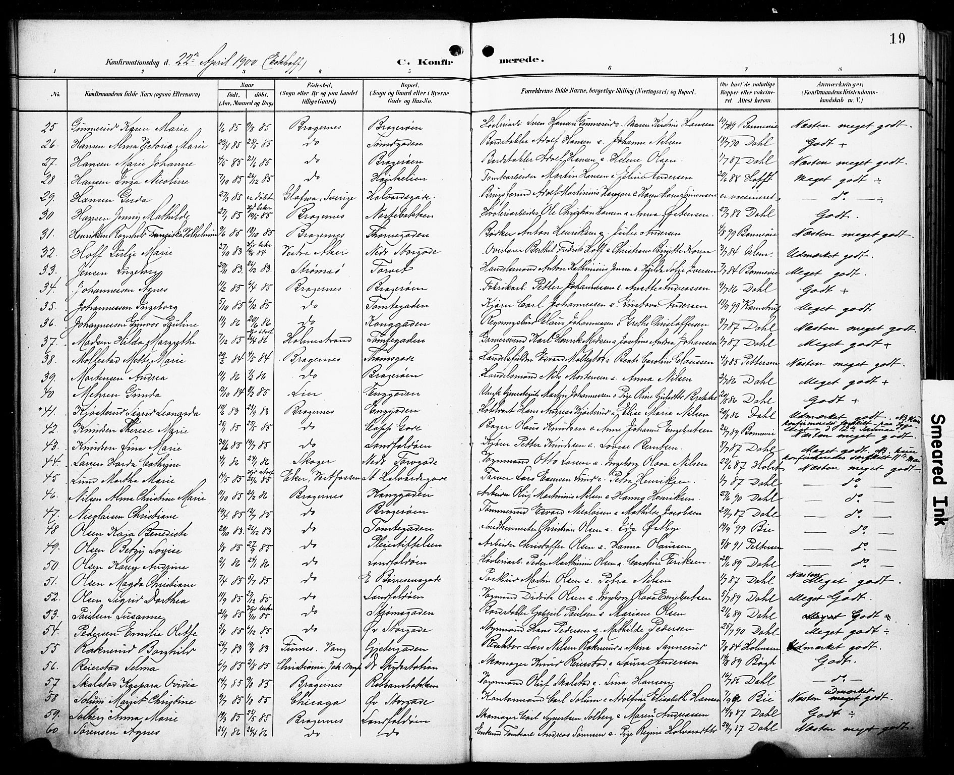 Bragernes kirkebøker, SAKO/A-6/F/Fc/L0007: Parish register (official) no. III 7, 1898-1909, p. 19