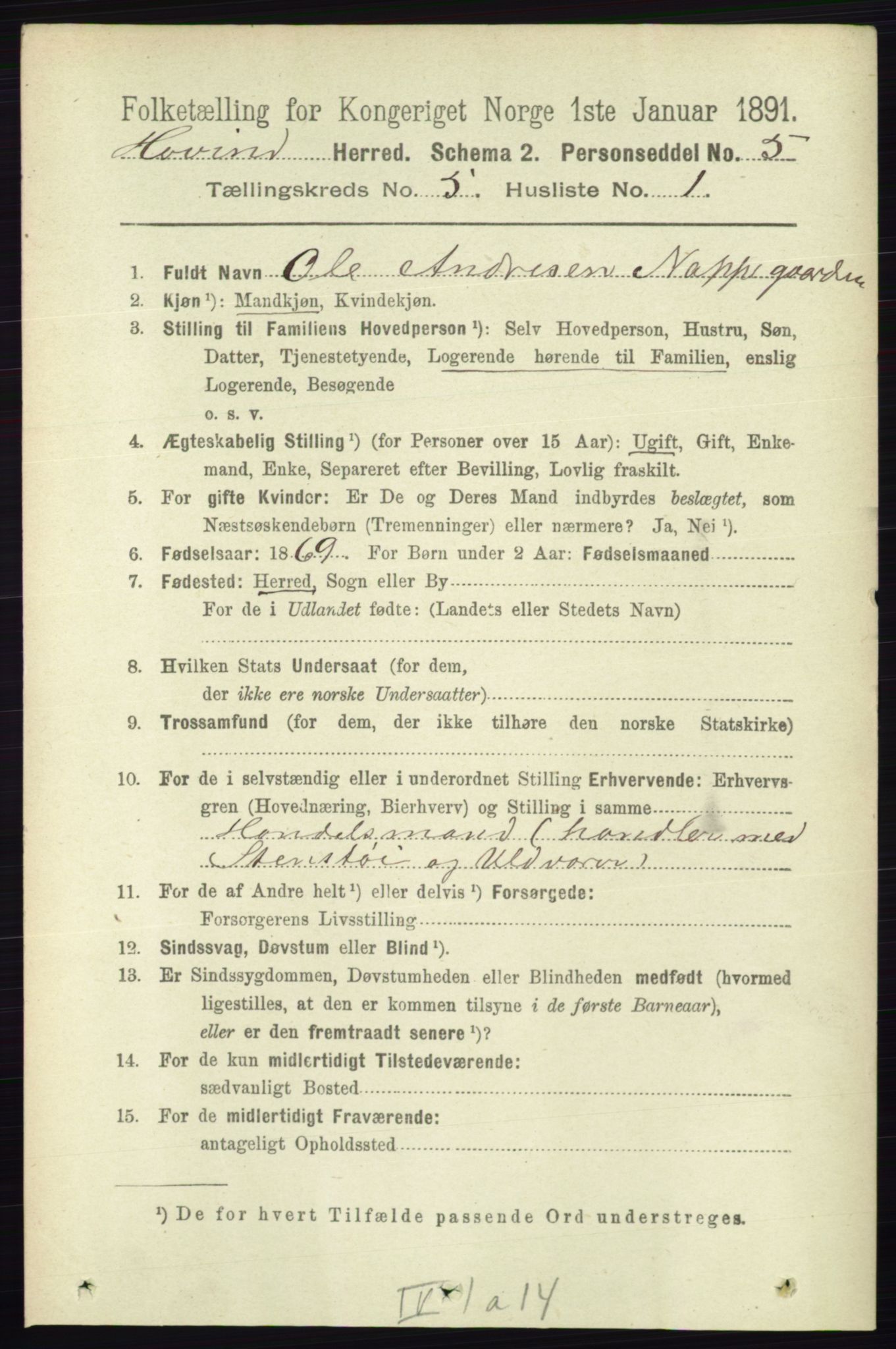 RA, 1891 census for 0825 Hovin, 1891, p. 986