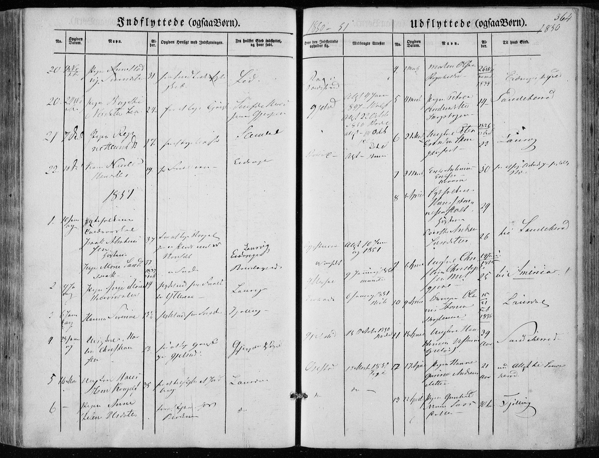 Hedrum kirkebøker, AV/SAKO-A-344/F/Fa/L0006: Parish register (official) no. I 6, 1849-1857, p. 364