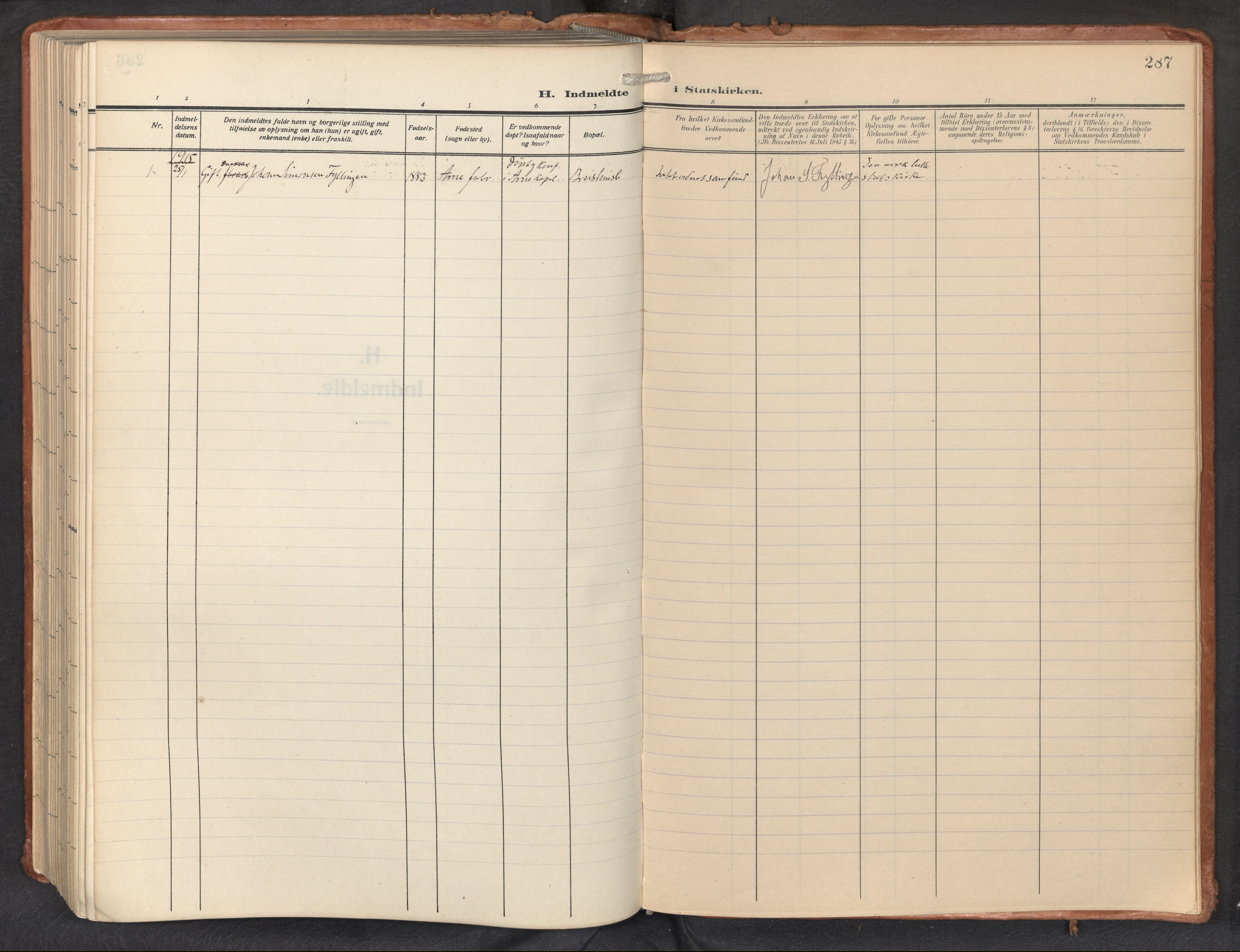 Haus sokneprestembete, AV/SAB-A-75601/H/Haa: Parish register (official) no. D 3, 1912-1927, p. 287