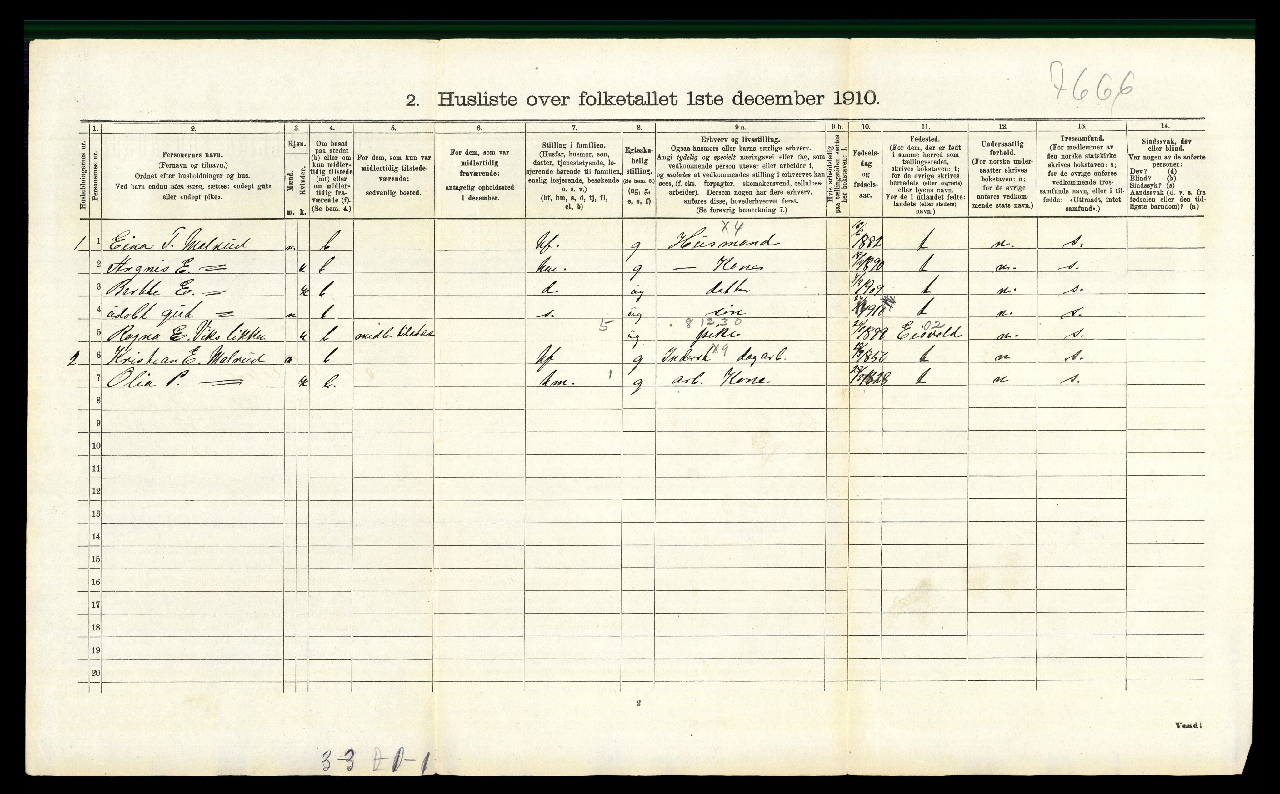 RA, 1910 census for Nord-Odal, 1910, p. 674