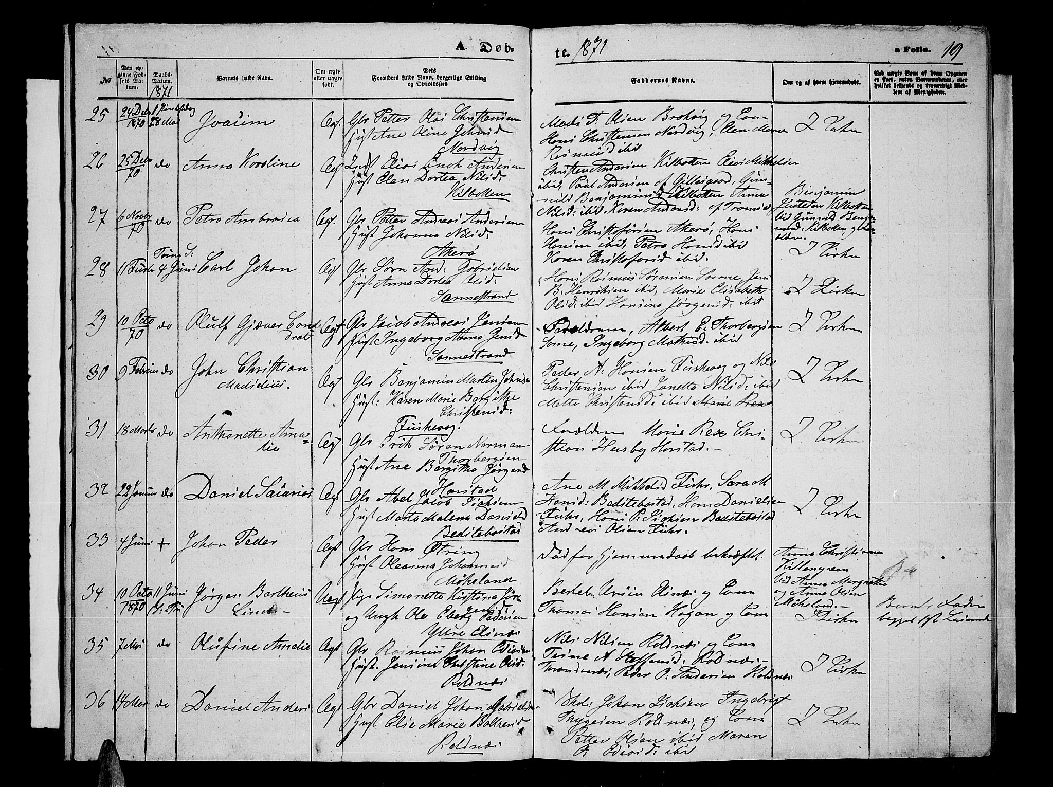 Trondenes sokneprestkontor, SATØ/S-1319/H/Hb/L0009klokker: Parish register (copy) no. 9, 1870-1876, p. 19