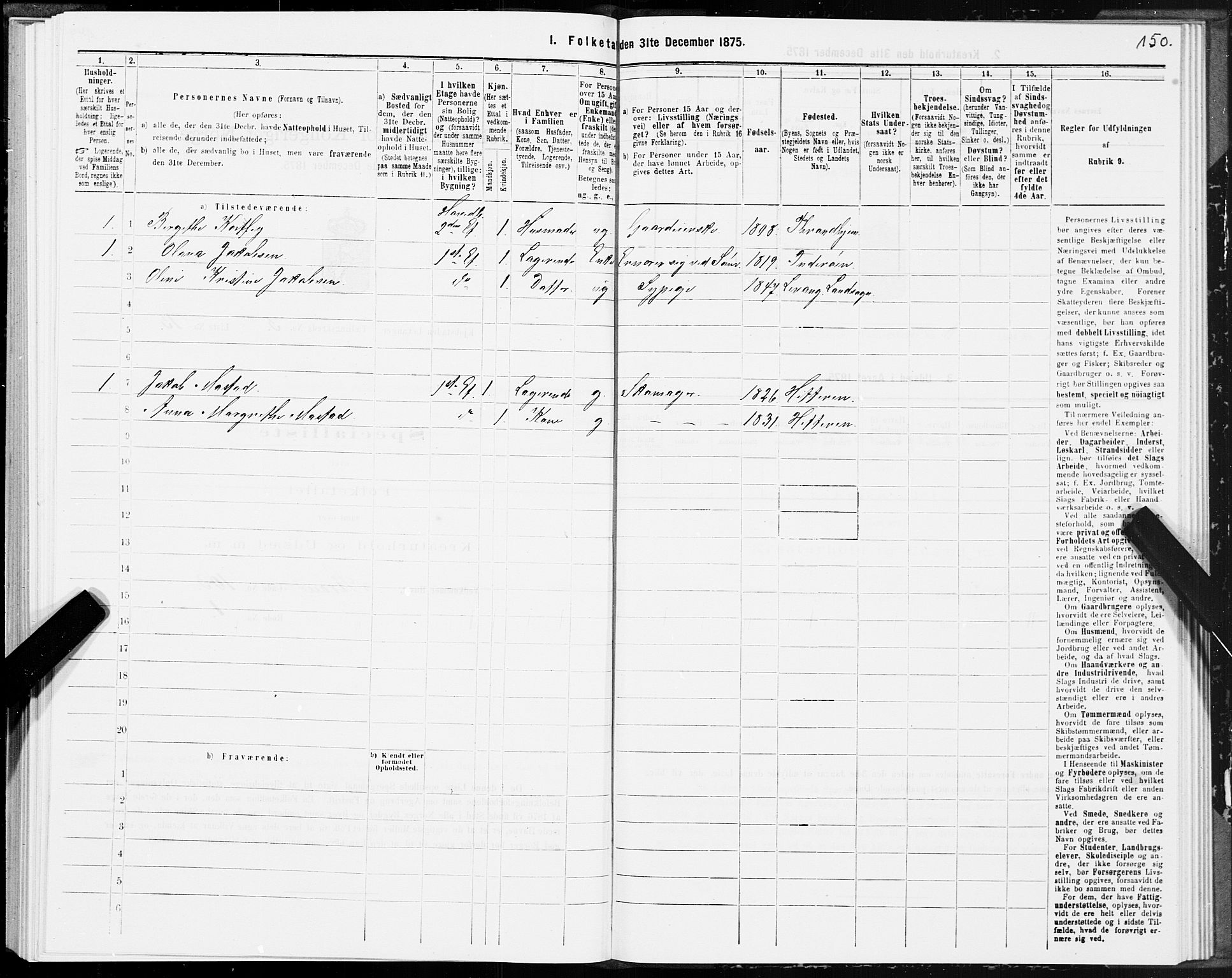 SAT, 1875 census for 1701B Levanger/Levanger, 1875, p. 150