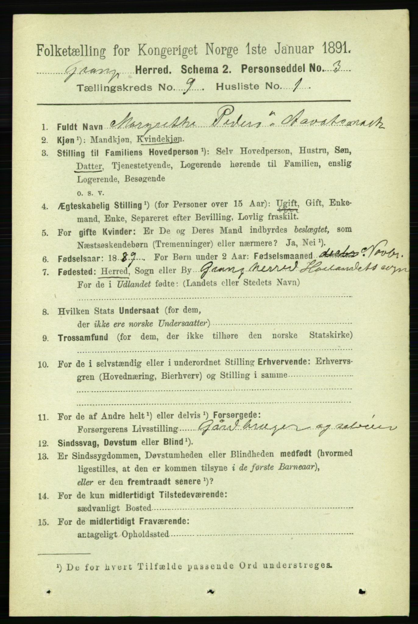 RA, 1891 census for 1742 Grong, 1891, p. 3140