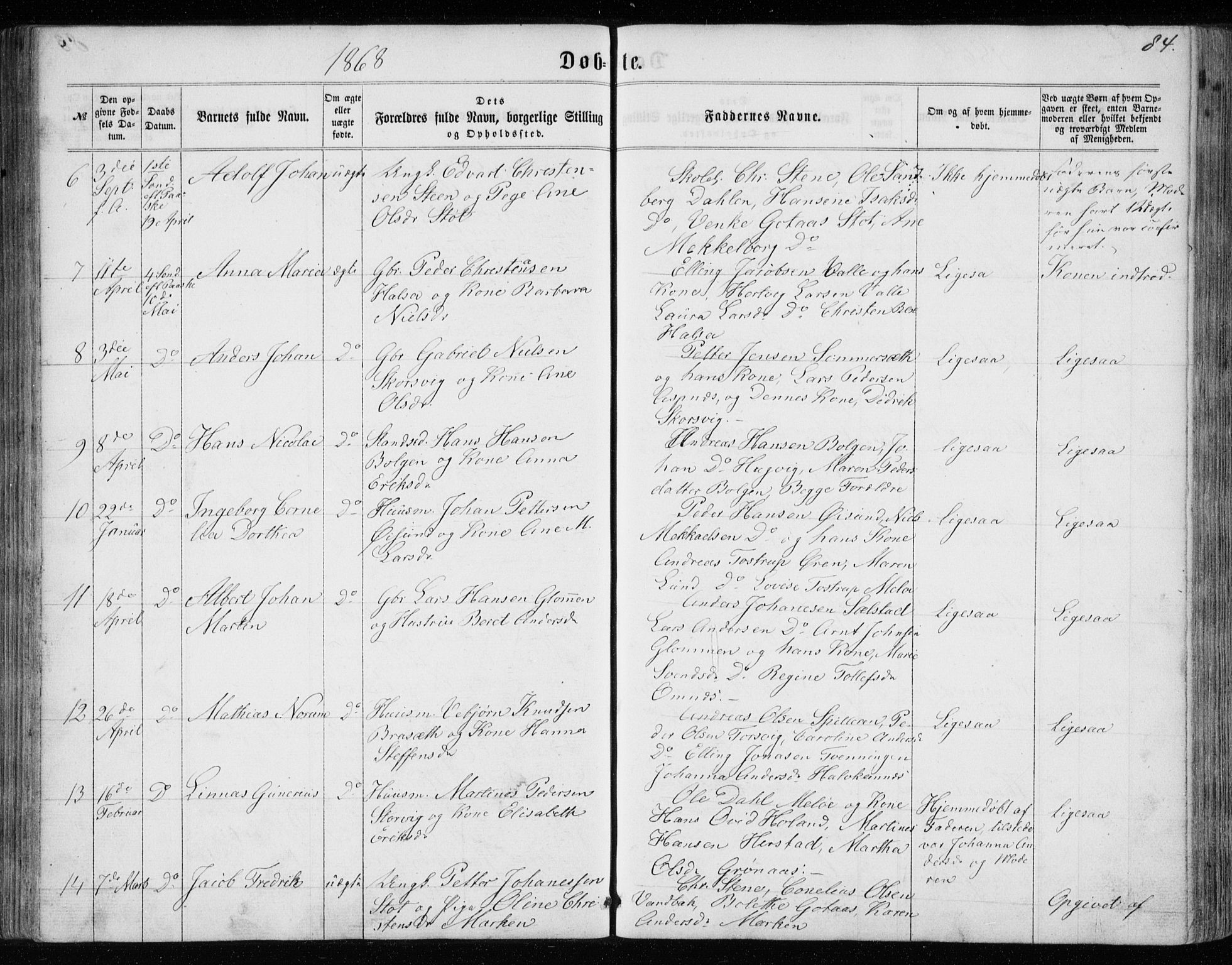 Ministerialprotokoller, klokkerbøker og fødselsregistre - Nordland, AV/SAT-A-1459/843/L0634: Parish register (copy) no. 843C03, 1860-1884, p. 84