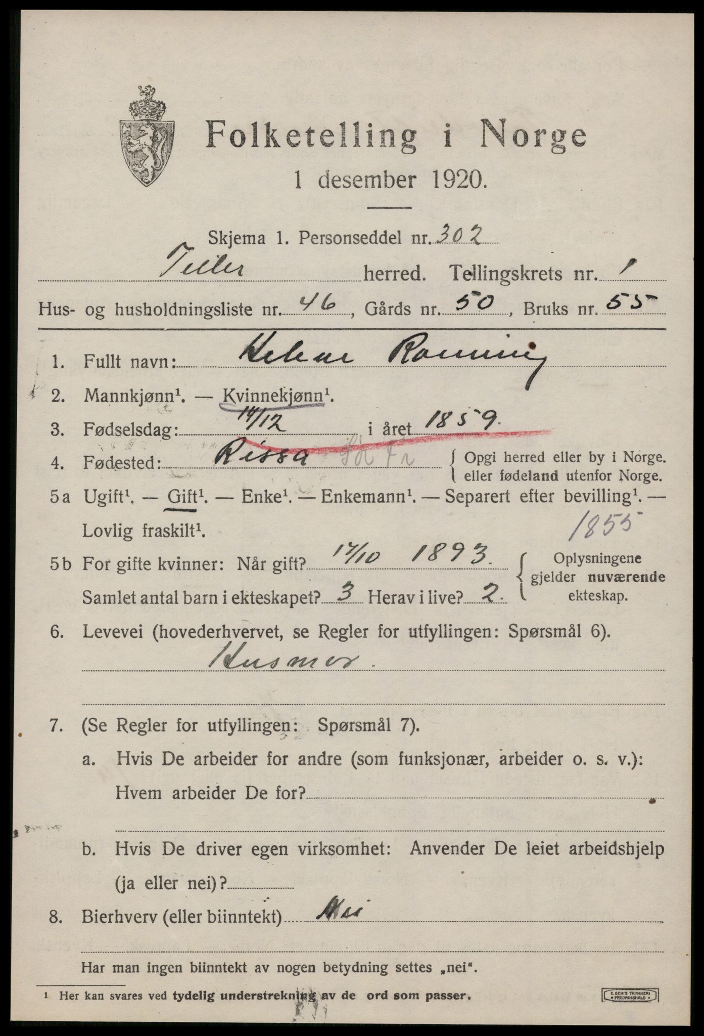 SAT, 1920 census for Tiller, 1920, p. 971