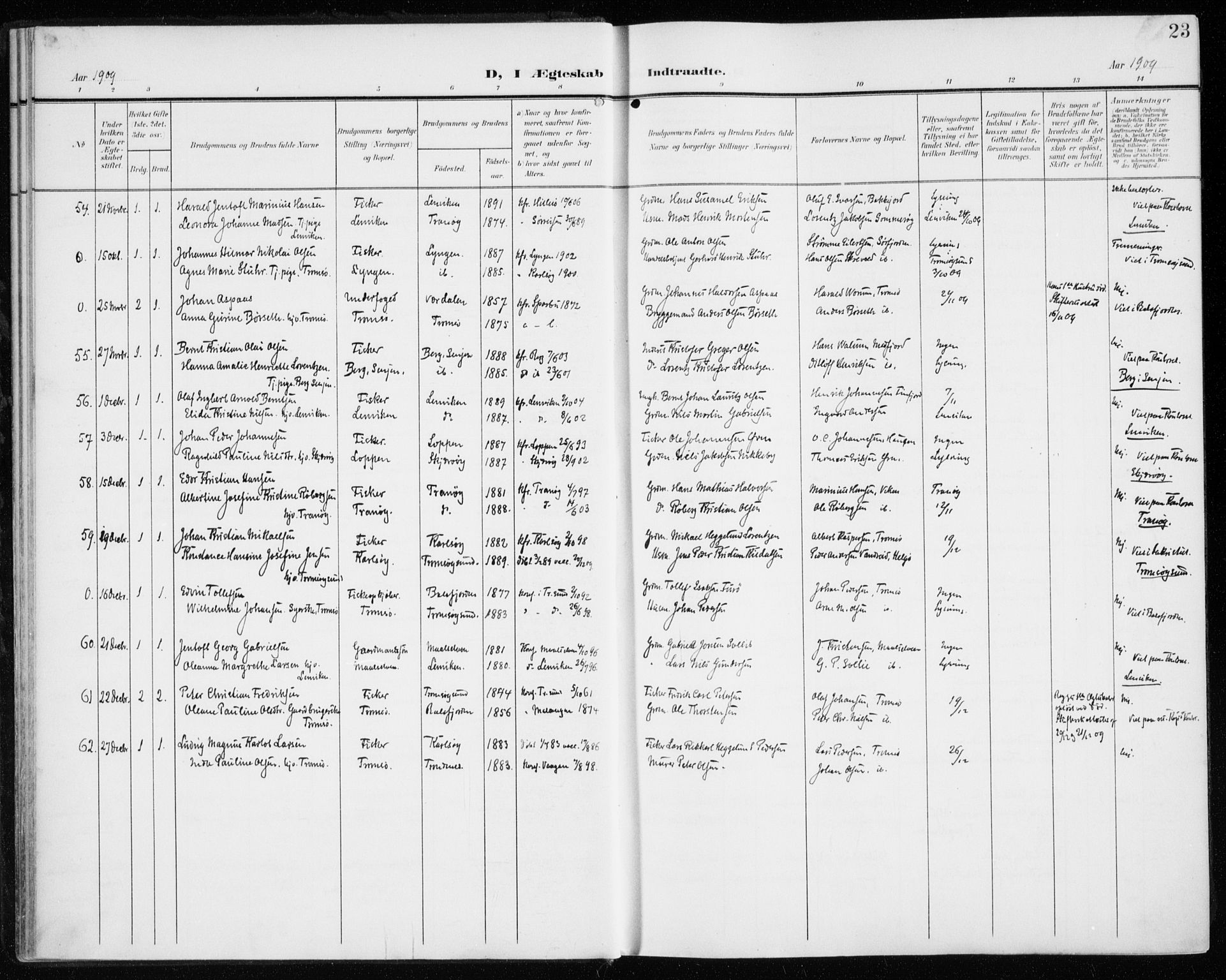 Tromsø sokneprestkontor/stiftsprosti/domprosti, AV/SATØ-S-1343/G/Ga/L0018kirke: Parish register (official) no. 18, 1907-1917, p. 23