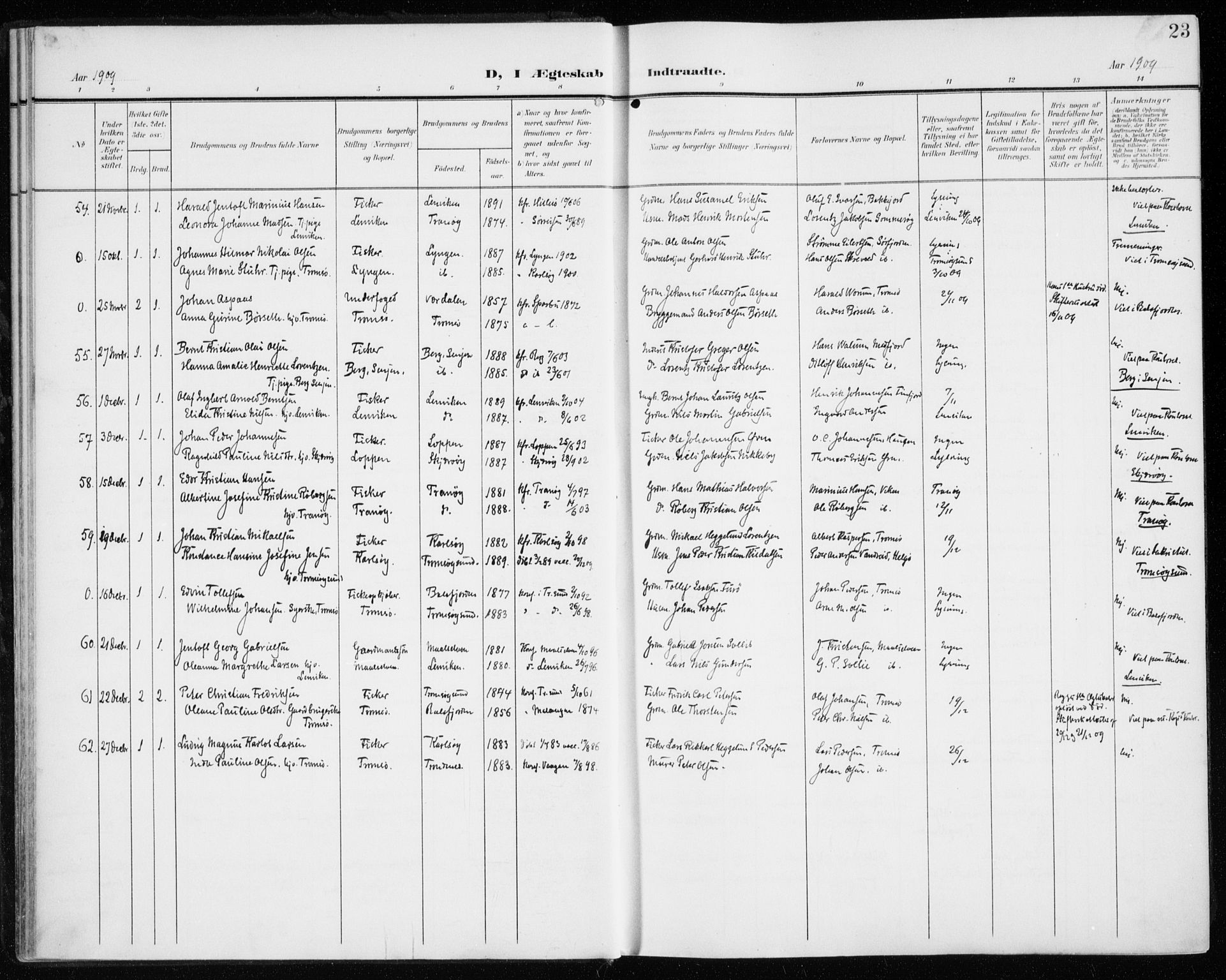 Tromsø sokneprestkontor/stiftsprosti/domprosti, AV/SATØ-S-1343/G/Ga/L0018kirke: Parish register (official) no. 18, 1907-1917, p. 23