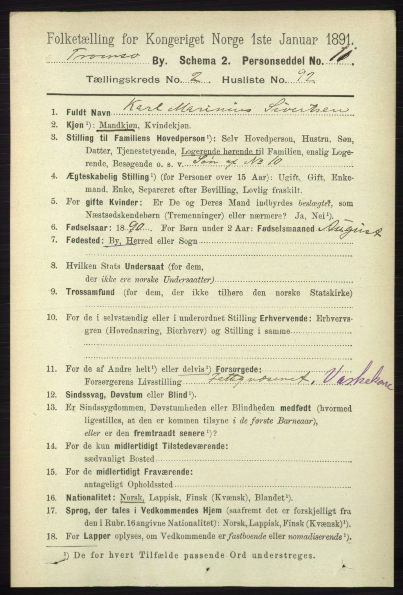 RA, 1891 census for 1902 Tromsø, 1891, p. 2807