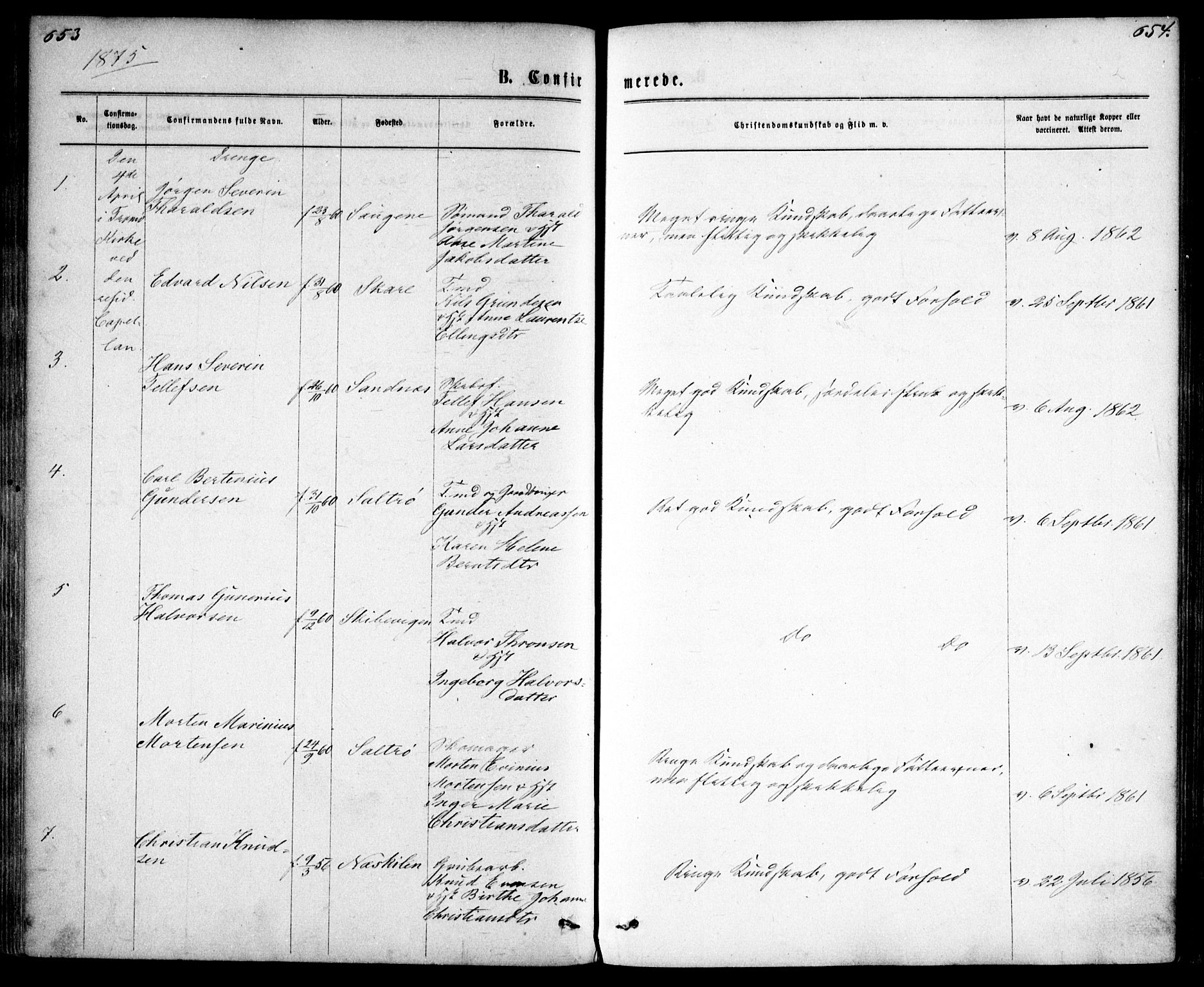 Tromøy sokneprestkontor, AV/SAK-1111-0041/F/Fa/L0008: Parish register (official) no. A 8, 1870-1877, p. 653-654