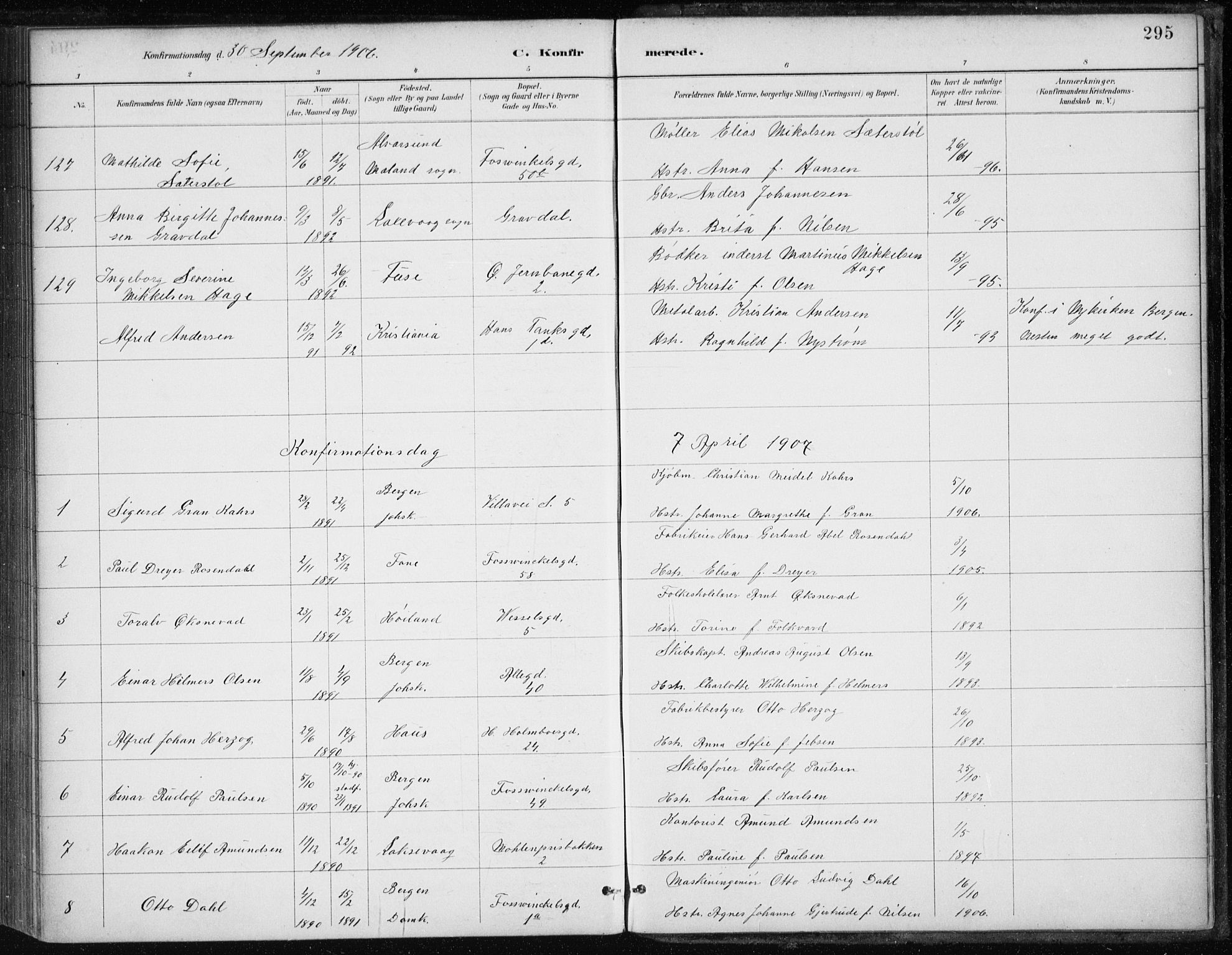 Johanneskirken sokneprestembete, SAB/A-76001/H/Haa/L0008: Parish register (official) no. C 1, 1885-1907, p. 295