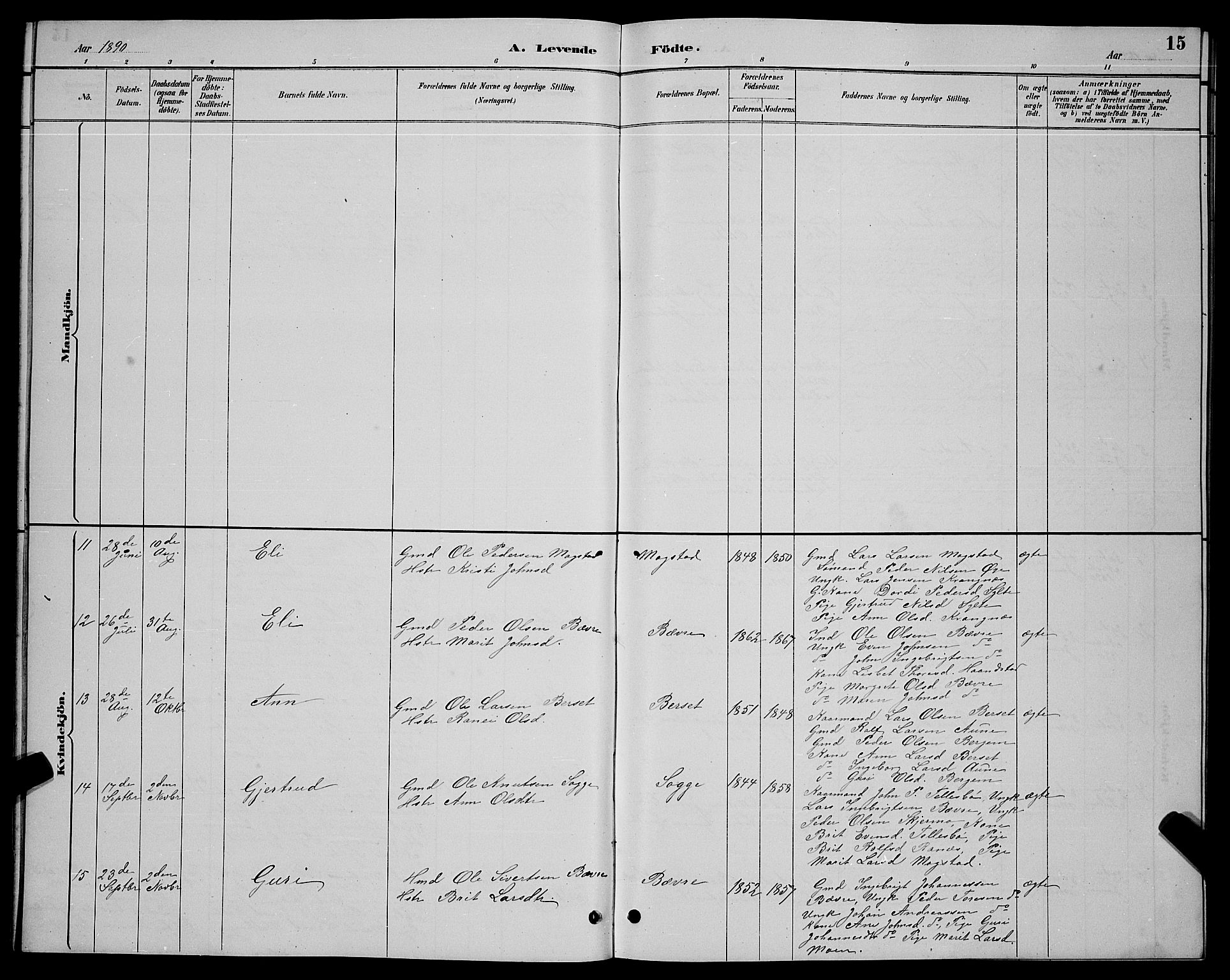 Ministerialprotokoller, klokkerbøker og fødselsregistre - Møre og Romsdal, AV/SAT-A-1454/595/L1052: Parish register (copy) no. 595C04, 1885-1900, p. 15