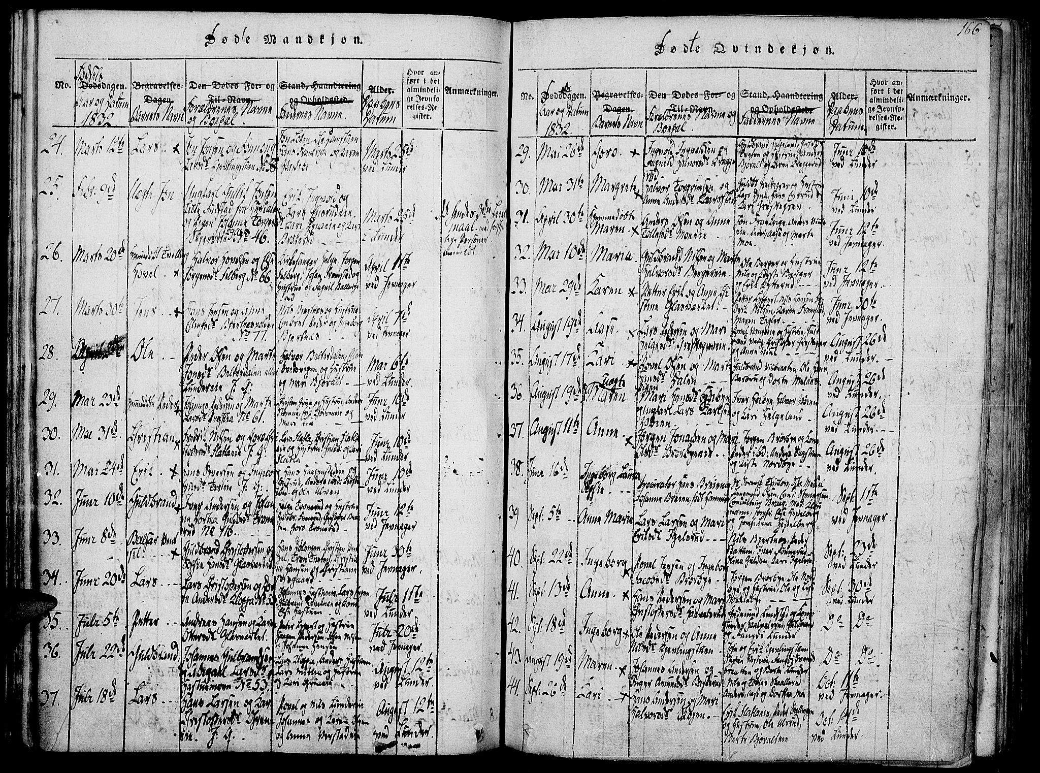 Jevnaker prestekontor, SAH/PREST-116/H/Ha/Haa/L0005: Parish register (official) no. 5, 1815-1837, p. 166