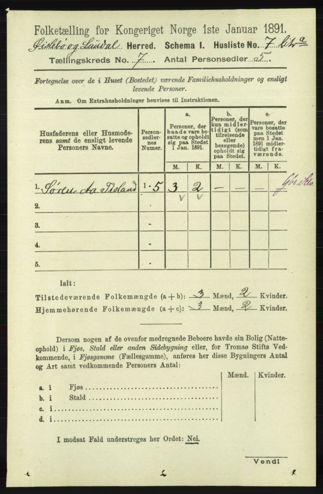 RA, 1891 census for 1021 Øyslebø og Laudal, 1891, p. 1909