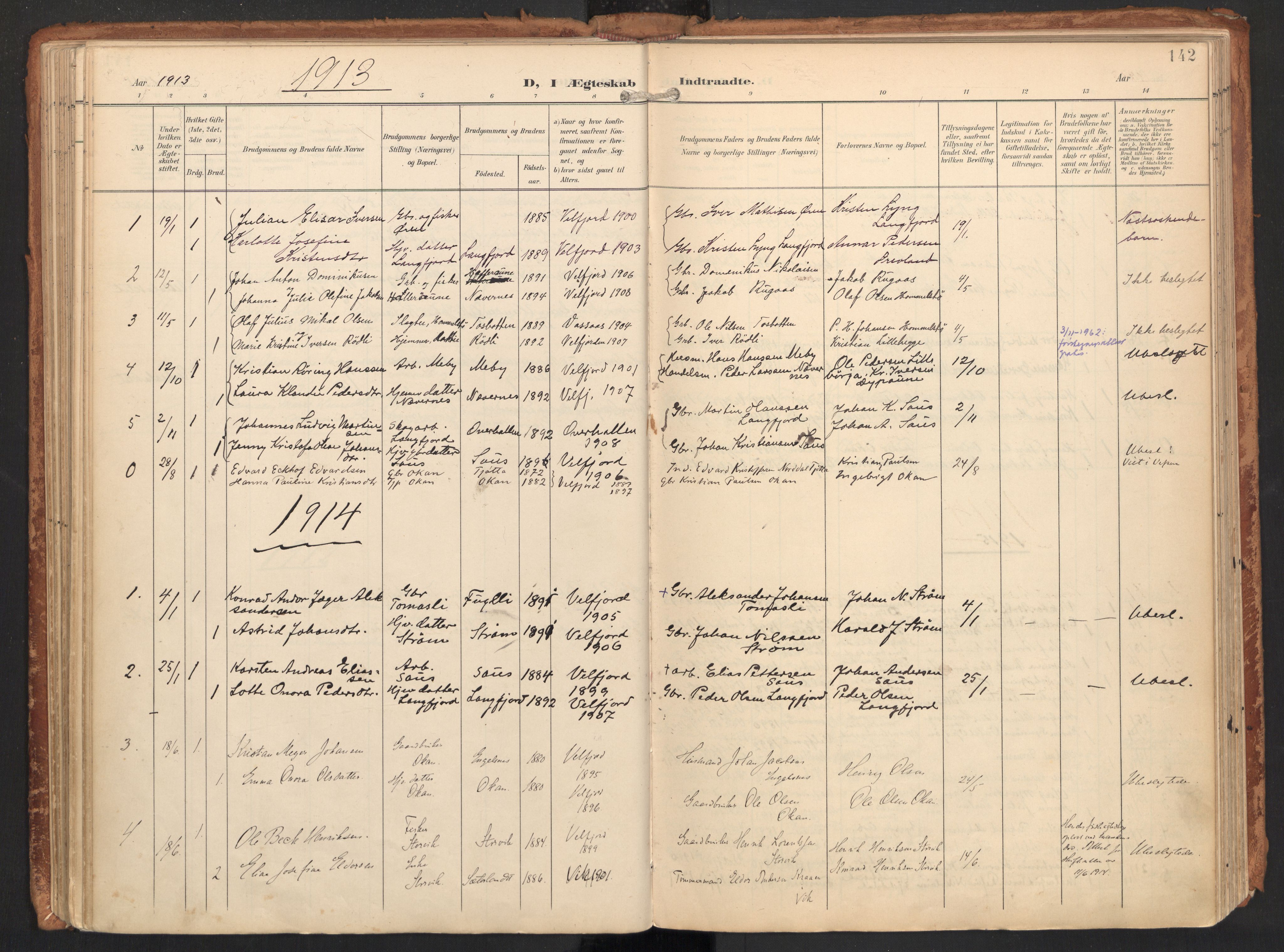 Ministerialprotokoller, klokkerbøker og fødselsregistre - Nordland, SAT/A-1459/814/L0227: Parish register (official) no. 814A08, 1899-1920, p. 142
