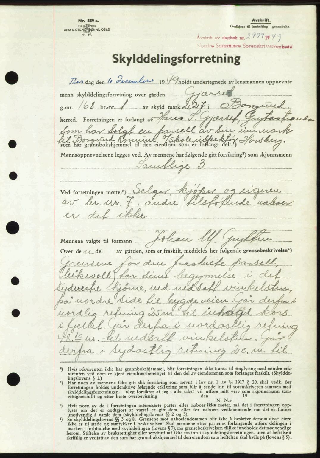 Nordre Sunnmøre sorenskriveri, AV/SAT-A-0006/1/2/2C/2Ca: Mortgage book no. A33, 1949-1950, Diary no: : 2979/1949