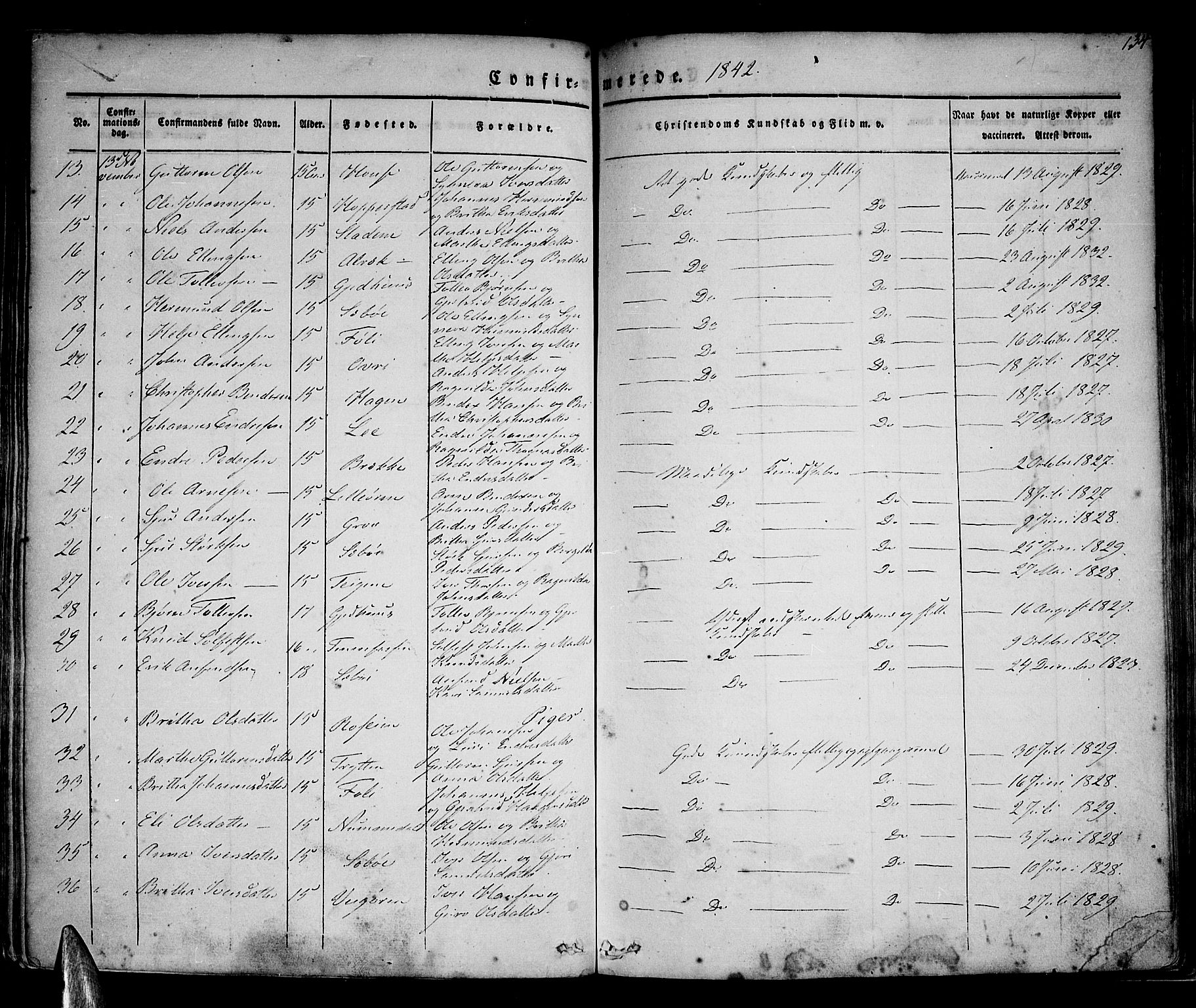 Vik sokneprestembete, AV/SAB-A-81501/H/Haa/Haaa/L0007: Parish register (official) no. A 7, 1831-1845, p. 134