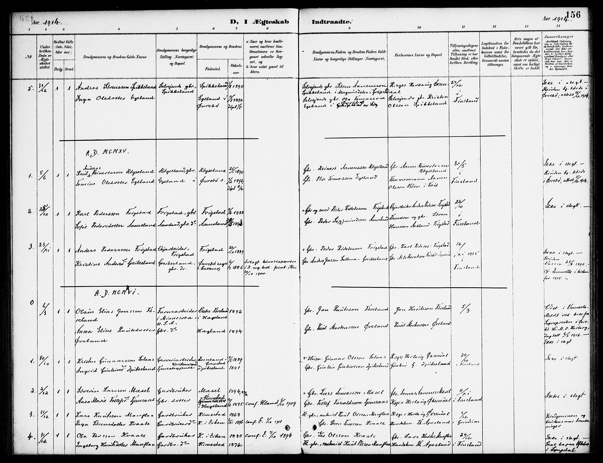 Bjelland sokneprestkontor, SAK/1111-0005/F/Fa/Fab/L0004: Parish register (official) no. A 4, 1887-1920, p. 156