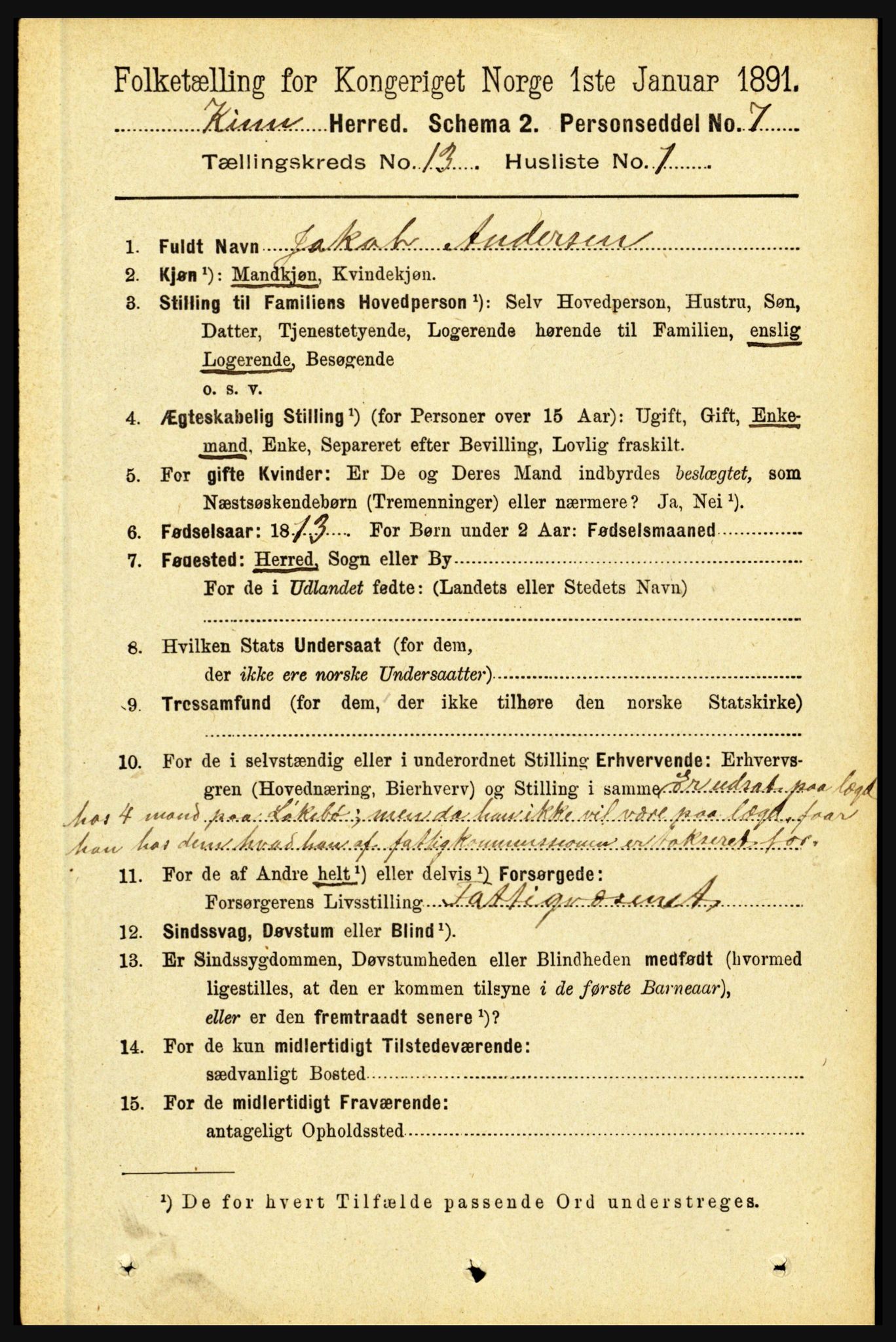 RA, 1891 census for 1437 Kinn, 1891, p. 5055