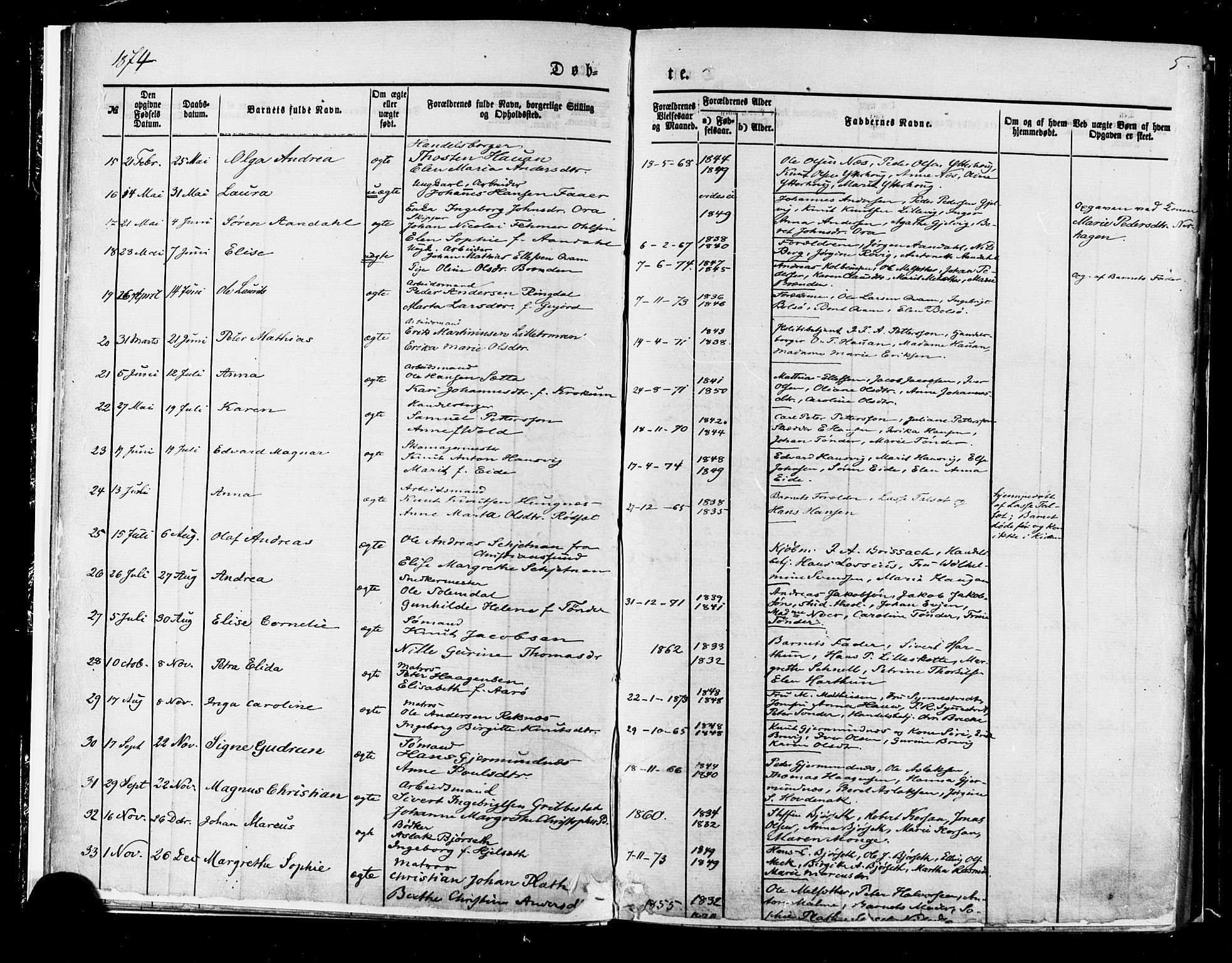 Ministerialprotokoller, klokkerbøker og fødselsregistre - Møre og Romsdal, AV/SAT-A-1454/558/L0691: Parish register (official) no. 558A05, 1873-1886, p. 5