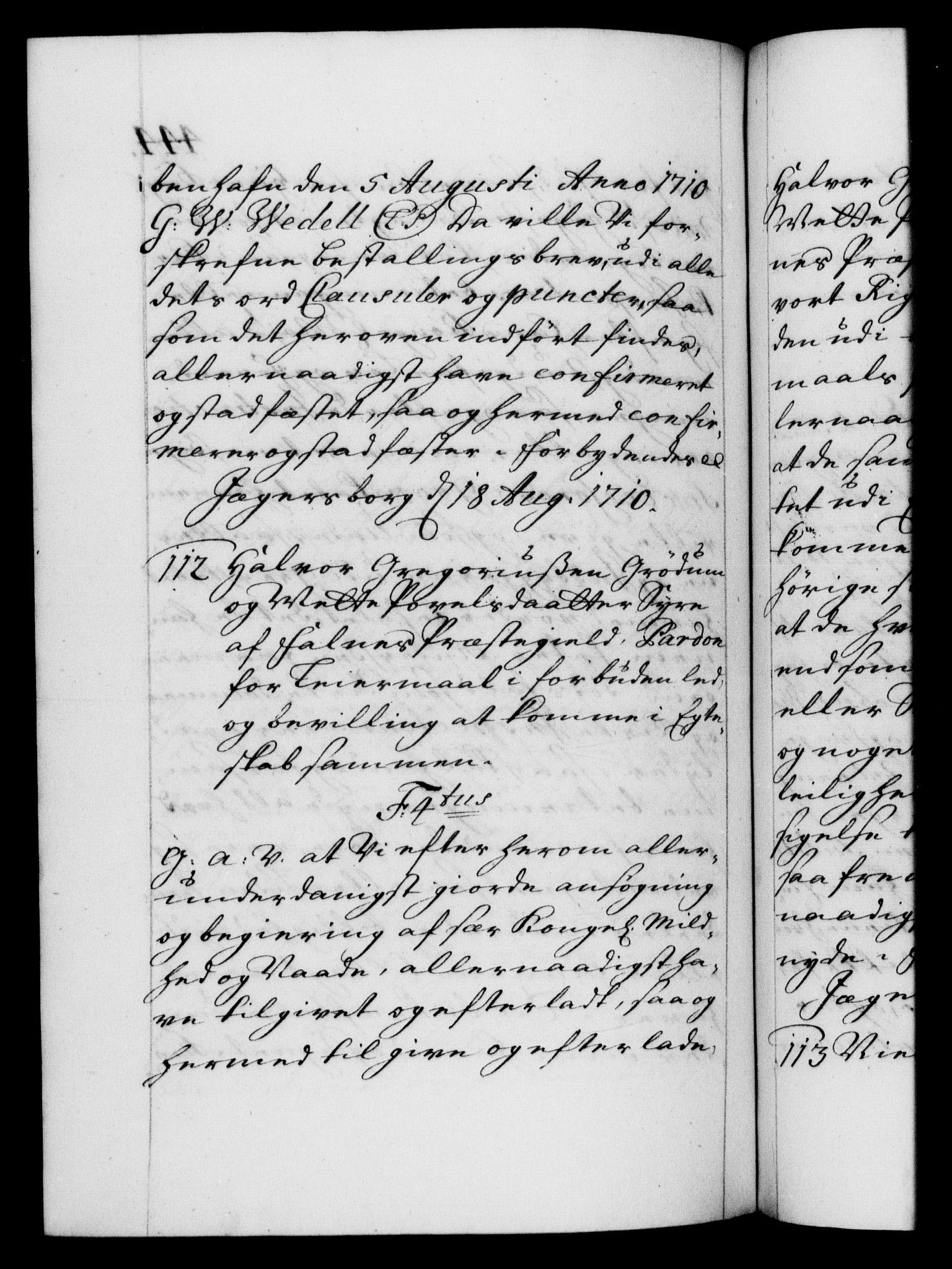 Danske Kanselli 1572-1799, AV/RA-EA-3023/F/Fc/Fca/Fcaa/L0020: Norske registre, 1708-1711, p. 444b