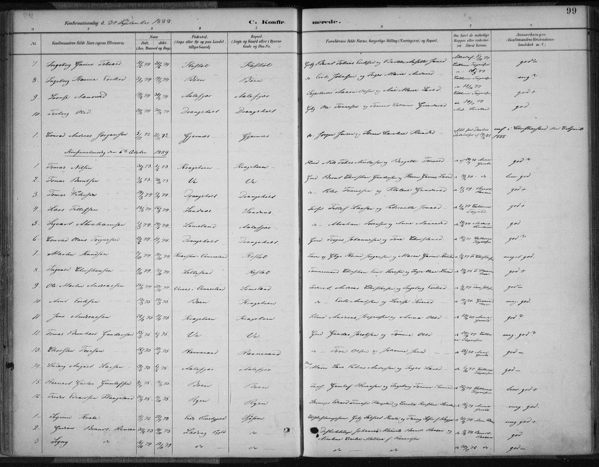 Tveit sokneprestkontor, AV/SAK-1111-0043/F/Fa/L0007: Parish register (official) no. A 7, 1887-1908, p. 99