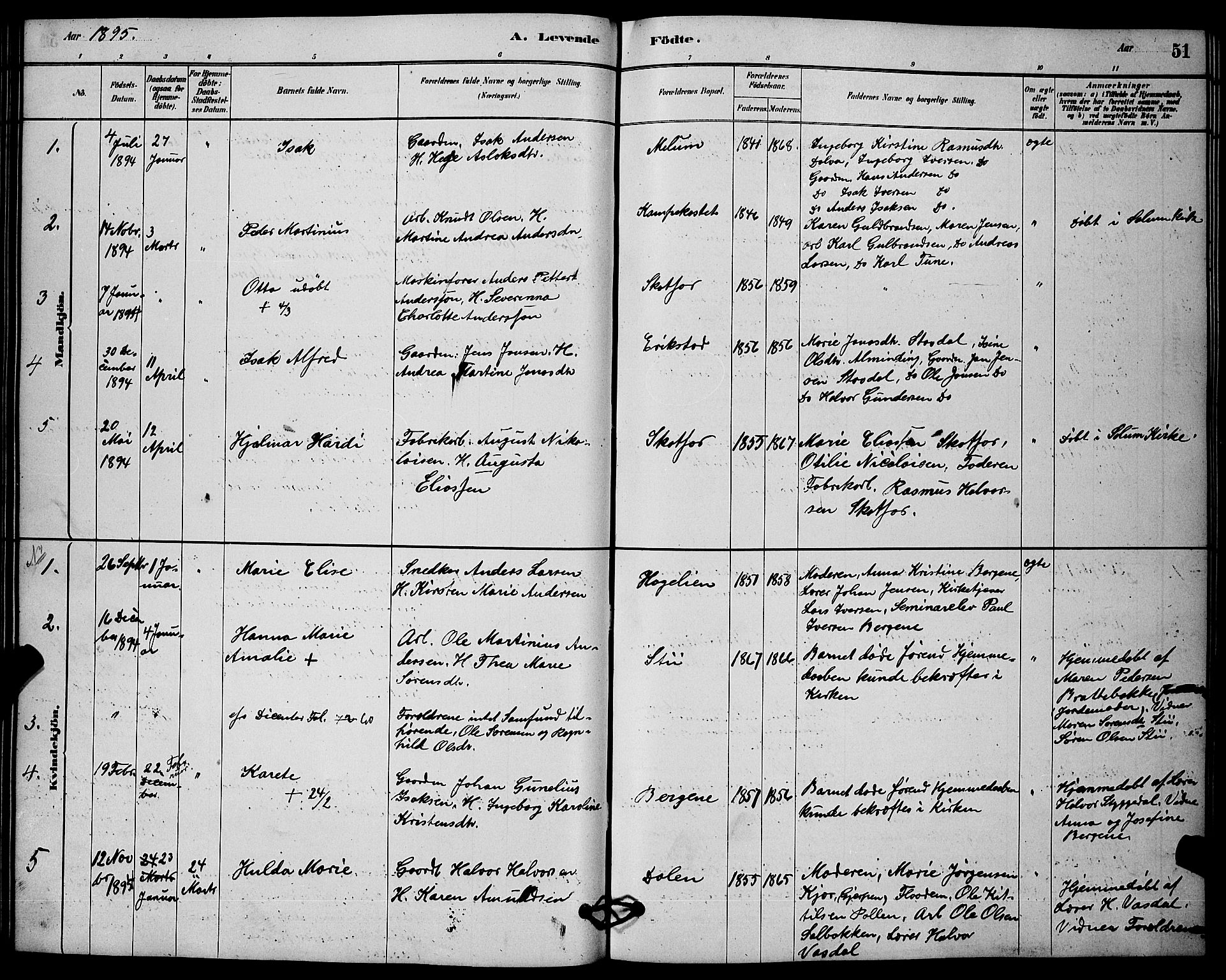 Solum kirkebøker, SAKO/A-306/G/Gb/L0003: Parish register (copy) no. II 3, 1880-1898, p. 51