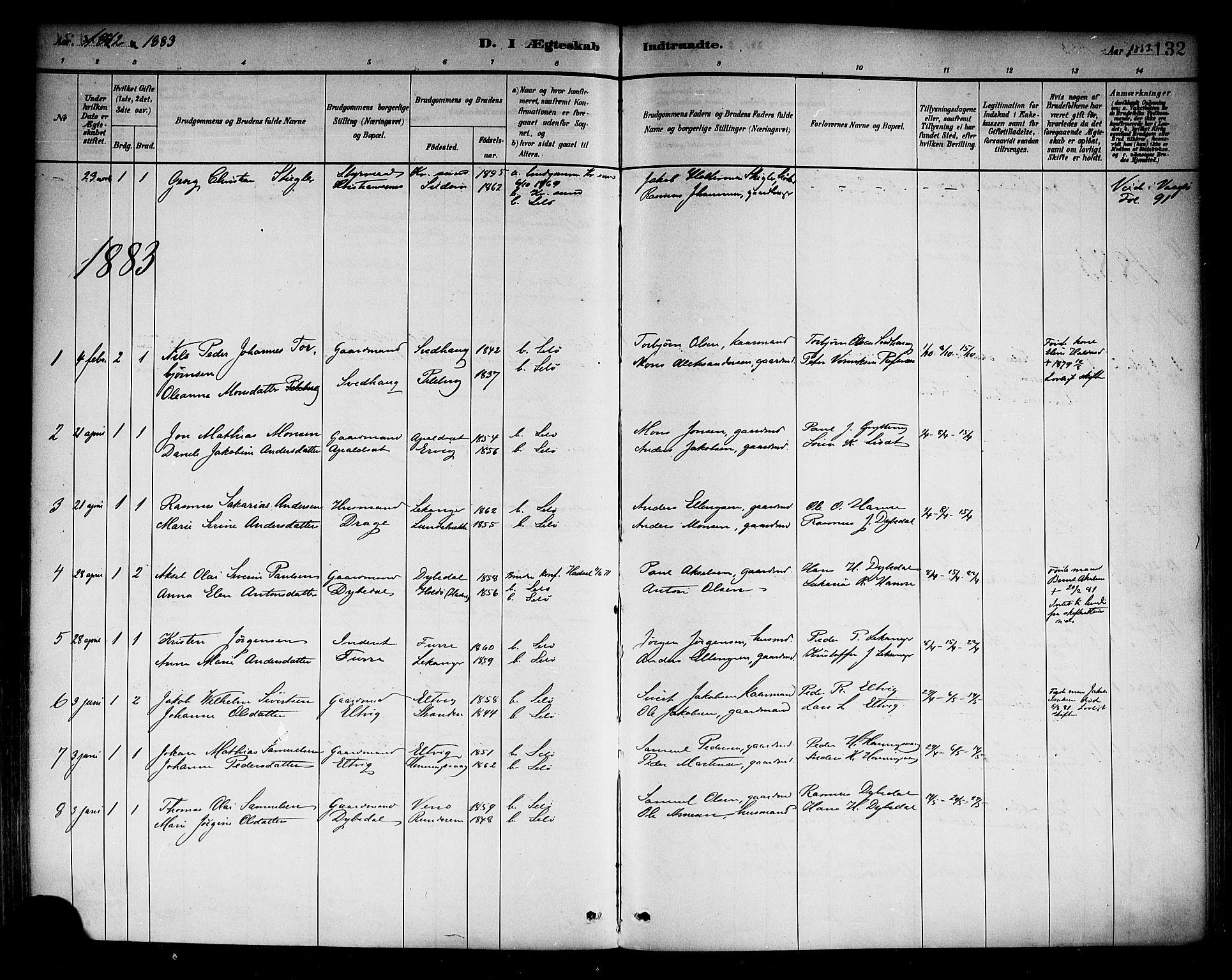 Selje sokneprestembete, SAB/A-99938/H/Ha/Haa/Haab: Parish register (official) no. B 1, 1881-1890, p. 132
