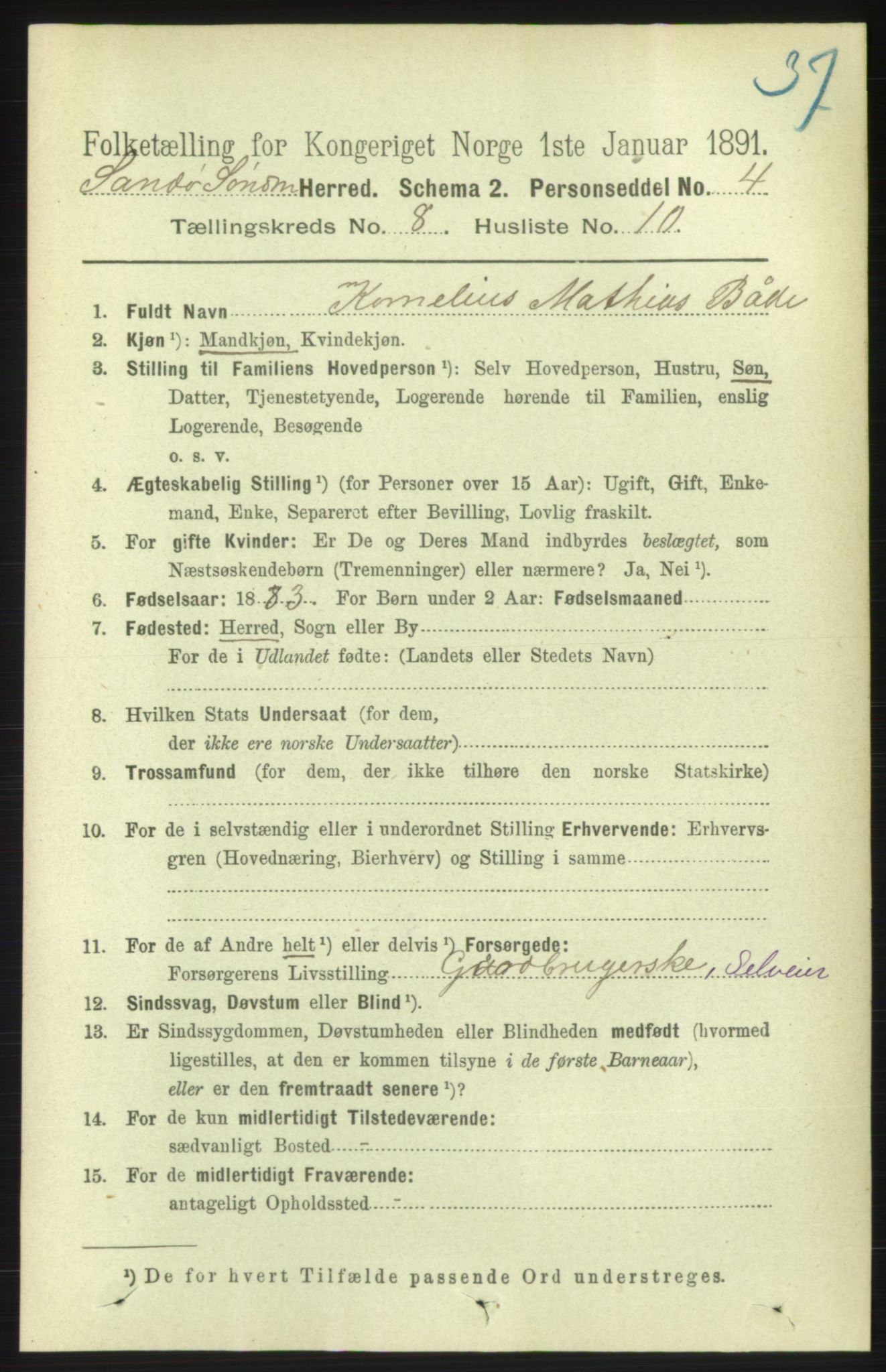 RA, 1891 census for 1514 Sande, 1891, p. 1425