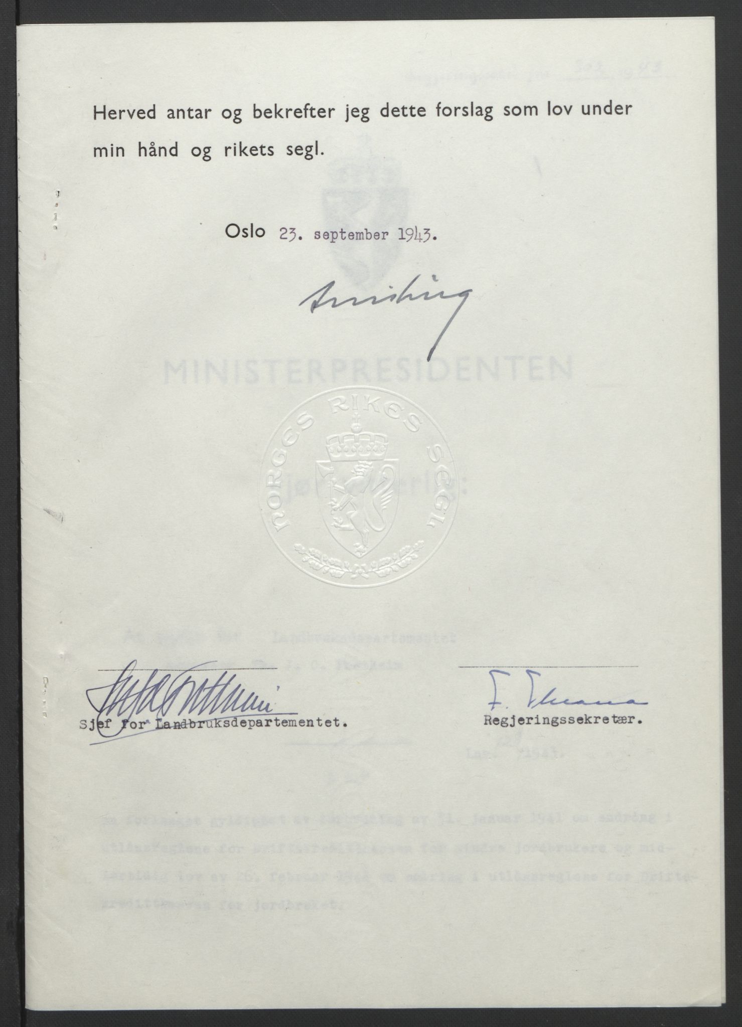 NS-administrasjonen 1940-1945 (Statsrådsekretariatet, de kommisariske statsråder mm), RA/S-4279/D/Db/L0099: Lover, 1943, p. 575