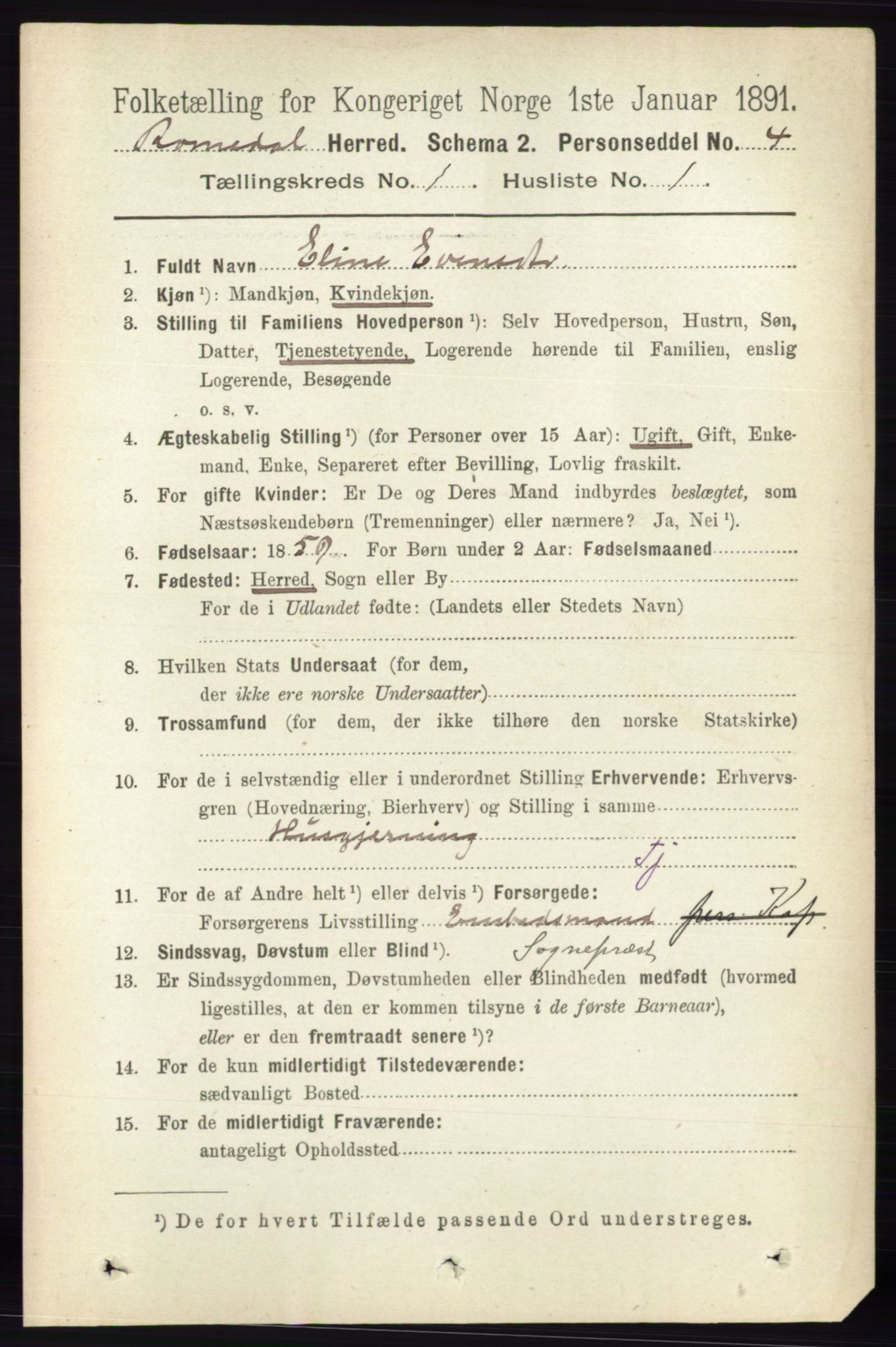 RA, 1891 census for 0416 Romedal, 1891, p. 122