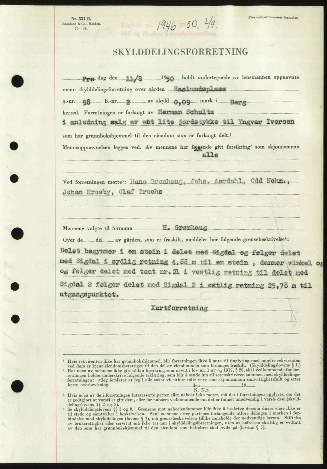 Idd og Marker sorenskriveri, AV/SAO-A-10283/G/Gb/Gbb/L0015: Mortgage book no. A15, 1950-1950, Diary no: : 1946/1950