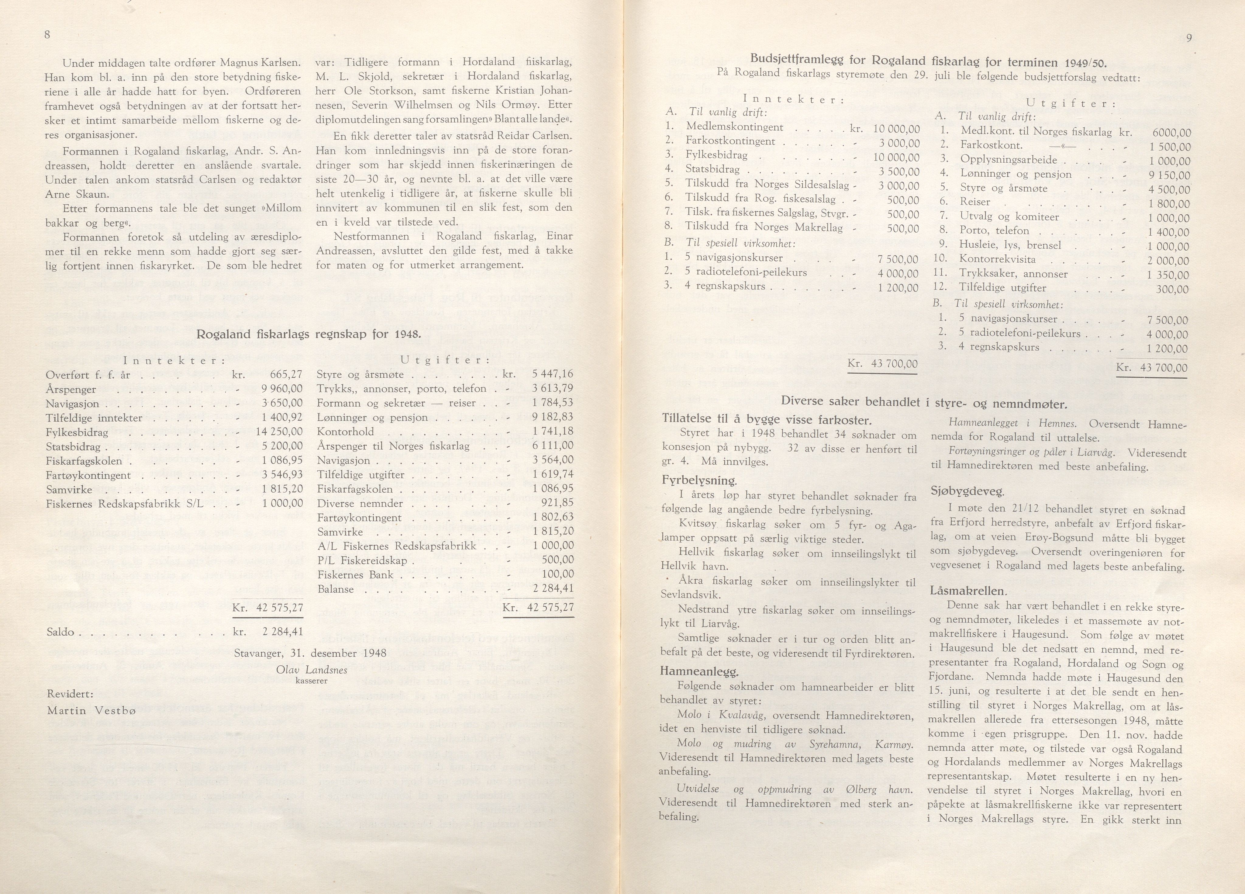 Rogaland fylkeskommune - Fylkesrådmannen , IKAR/A-900/A/Aa/Aaa/L0068: Møtebok , 1949, p. 8-9