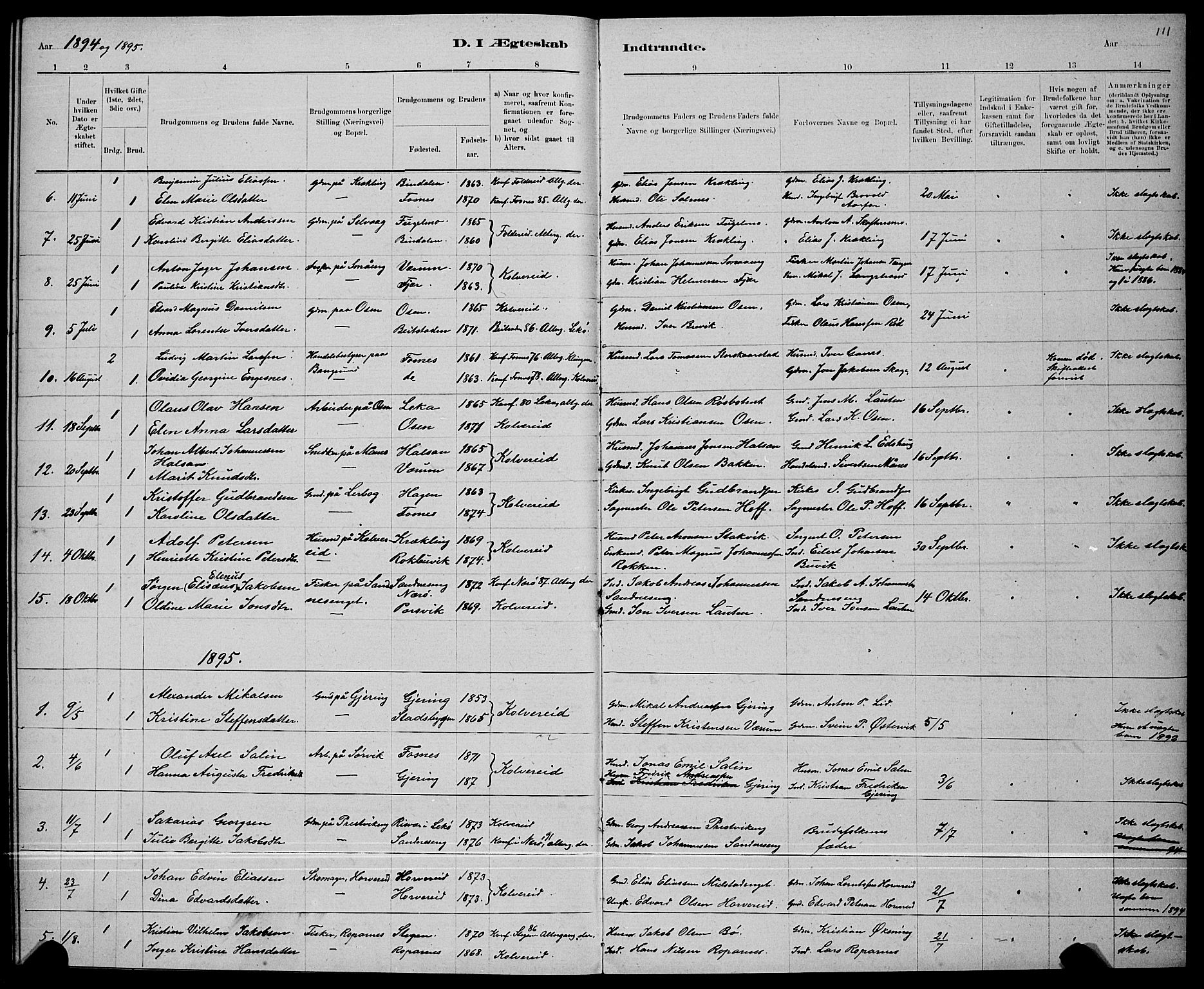 Ministerialprotokoller, klokkerbøker og fødselsregistre - Nord-Trøndelag, SAT/A-1458/780/L0651: Parish register (copy) no. 780C03, 1884-1898, p. 111