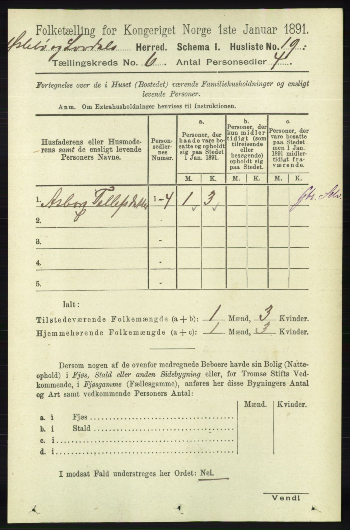 RA, 1891 census for 1021 Øyslebø og Laudal, 1891, p. 1663