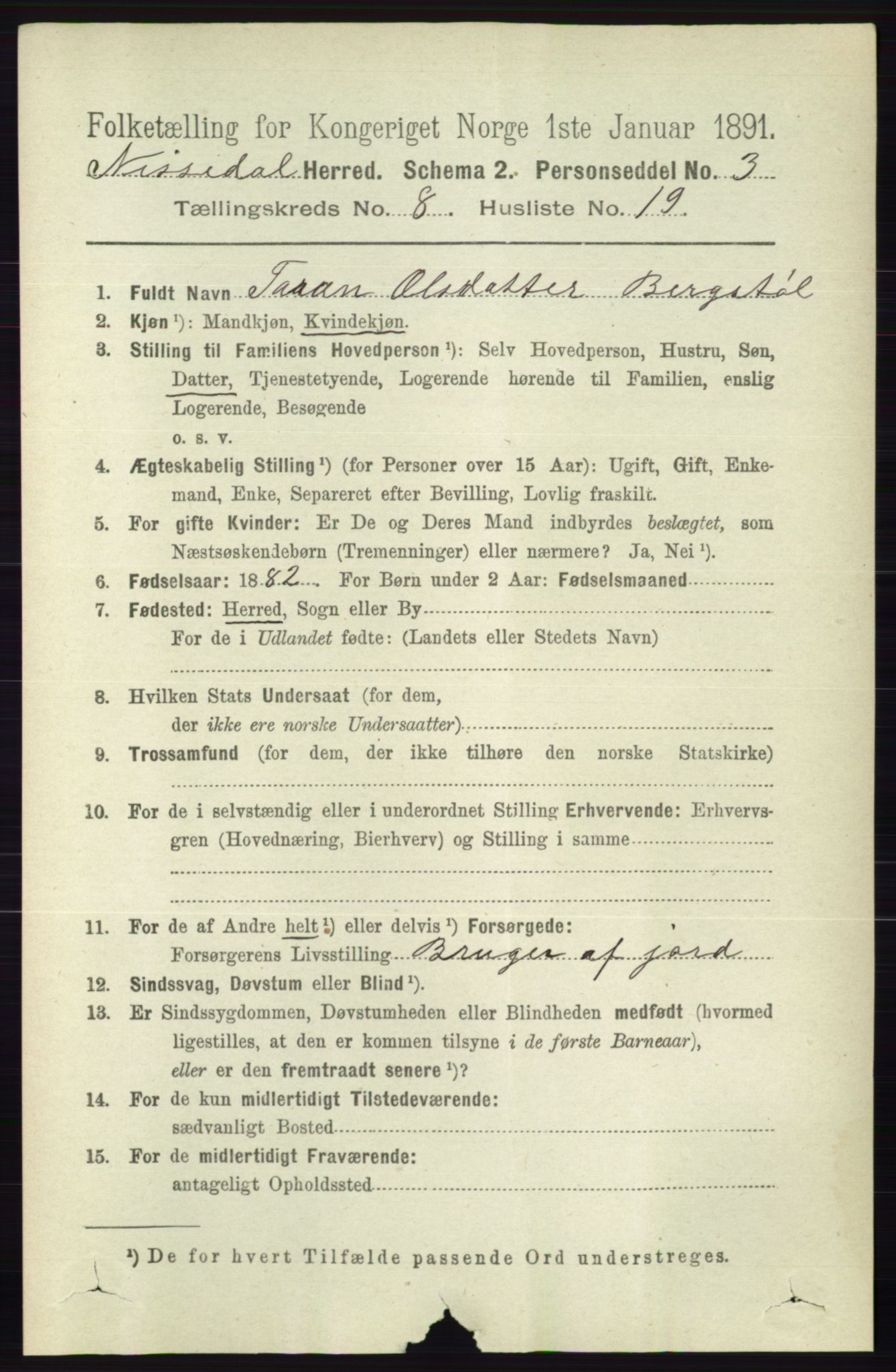 RA, 1891 census for 0830 Nissedal, 1891, p. 1806