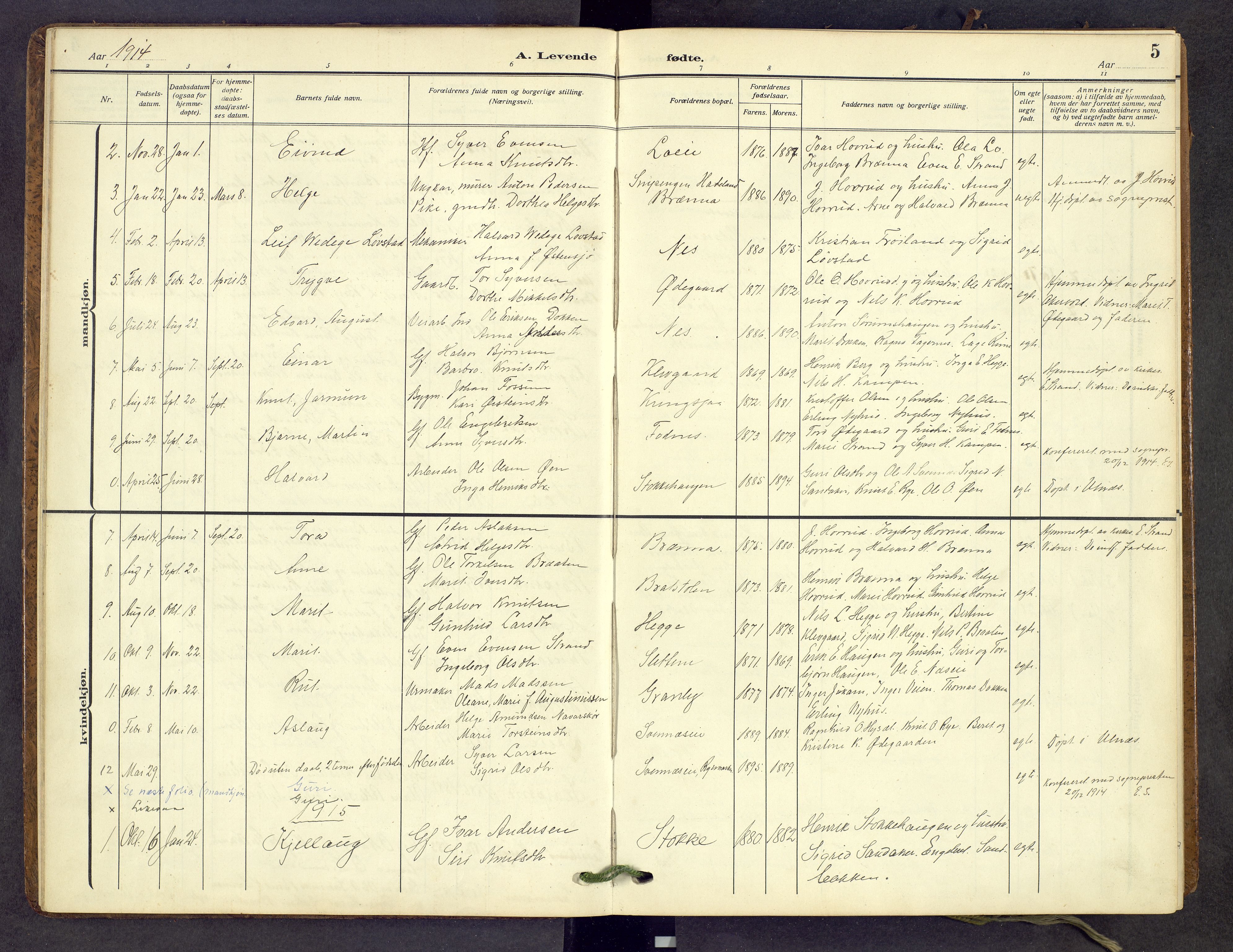 Nord-Aurdal prestekontor, SAH/PREST-132/H/Ha/Hab/L0013: Parish register (copy) no. 13, 1911-1948, p. 5