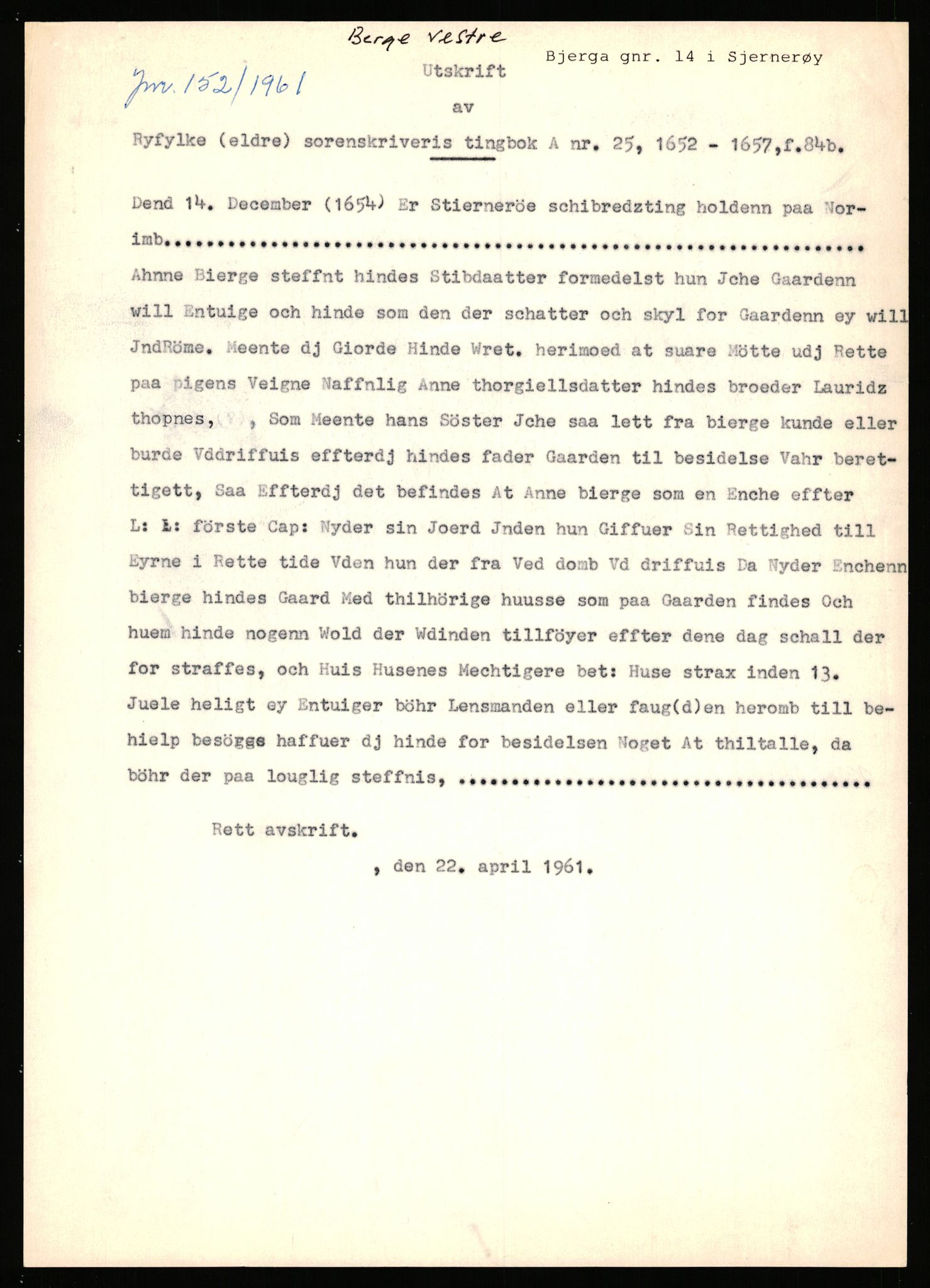 Statsarkivet i Stavanger, AV/SAST-A-101971/03/Y/Yj/L0007: Avskrifter sortert etter gårdsnavn: Berekvam - Birkeland, 1750-1930, p. 124