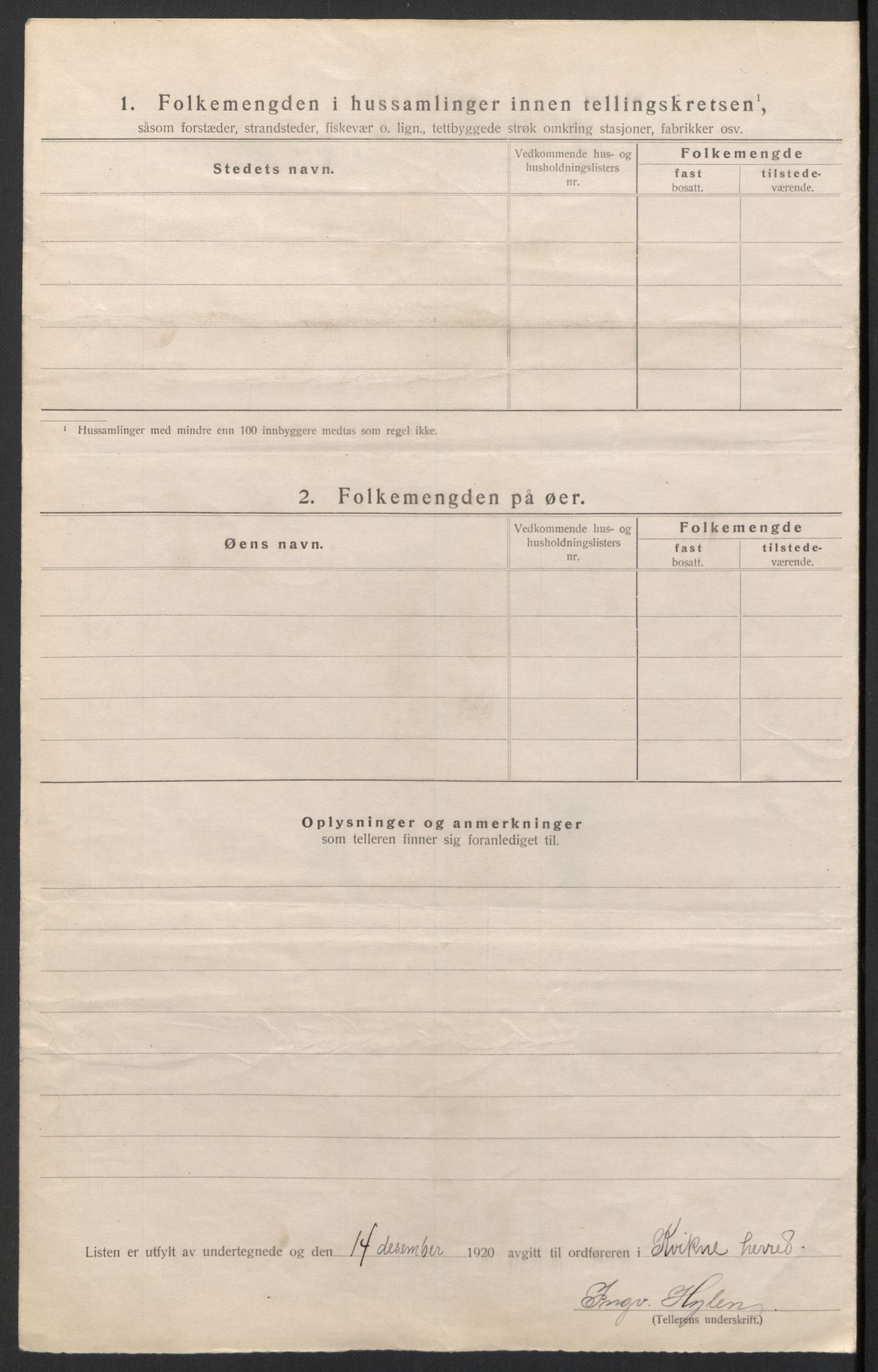 SAH, 1920 census for Kvikne, 1920, p. 14