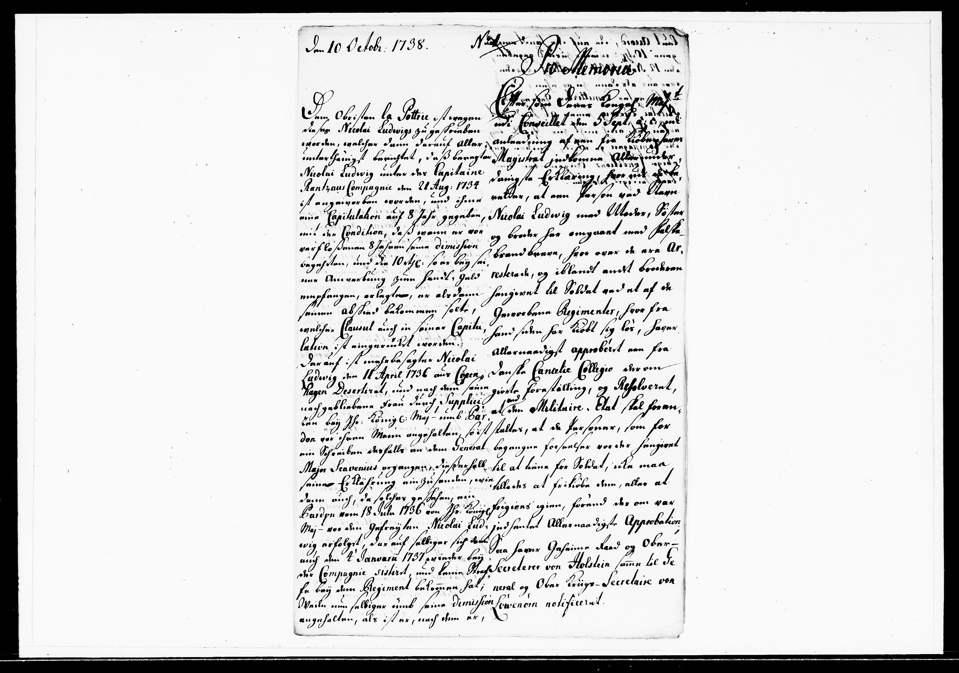 Krigskollegiet, Krigskancelliet, DRA/A-0006/-/1143-1150: Refererede sager, 1738, p. 448