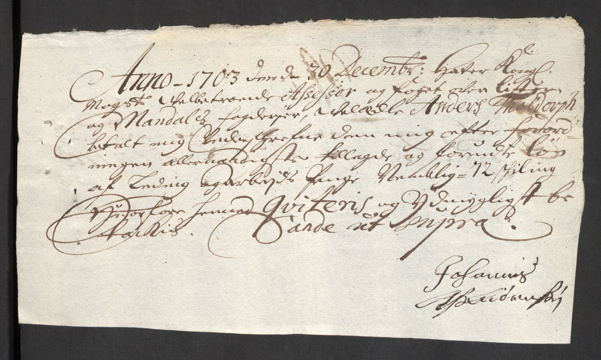 Rentekammeret inntil 1814, Reviderte regnskaper, Fogderegnskap, AV/RA-EA-4092/R43/L2550: Fogderegnskap Lista og Mandal, 1703-1704, p. 95