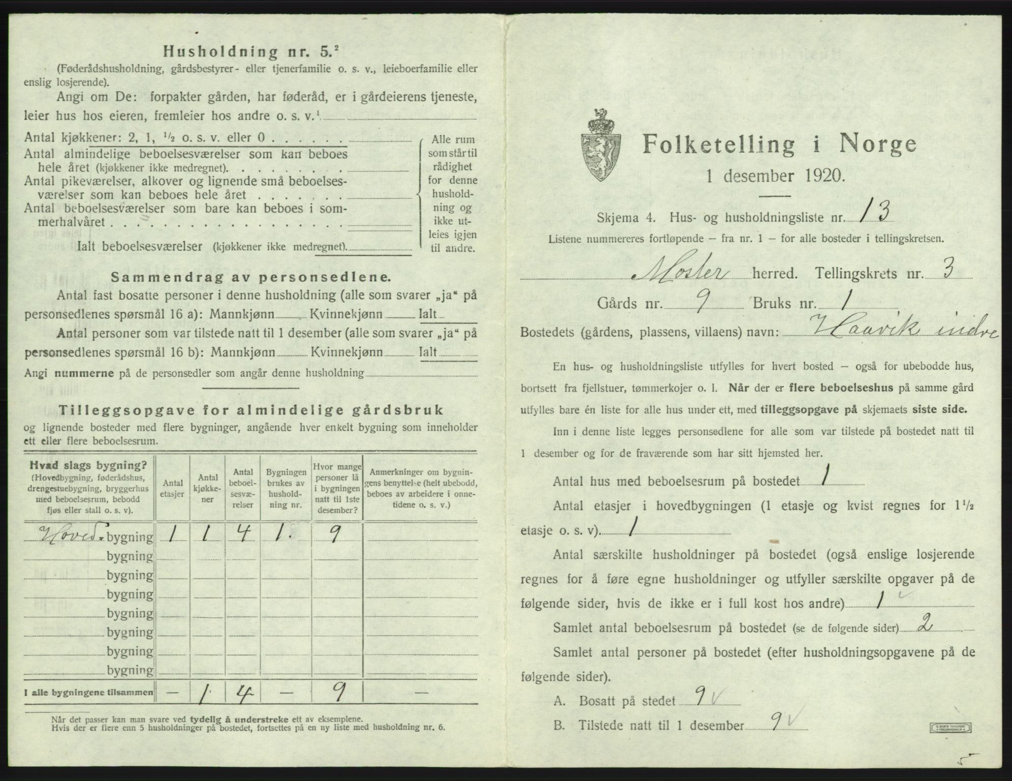 SAB, 1920 census for Moster, 1920, p. 138