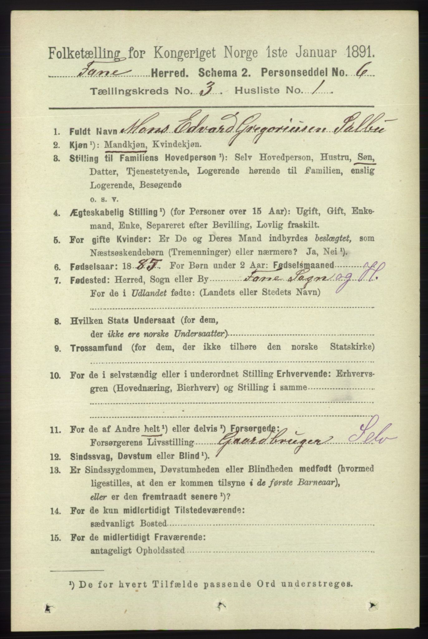 RA, 1891 census for 1249 Fana, 1891, p. 880