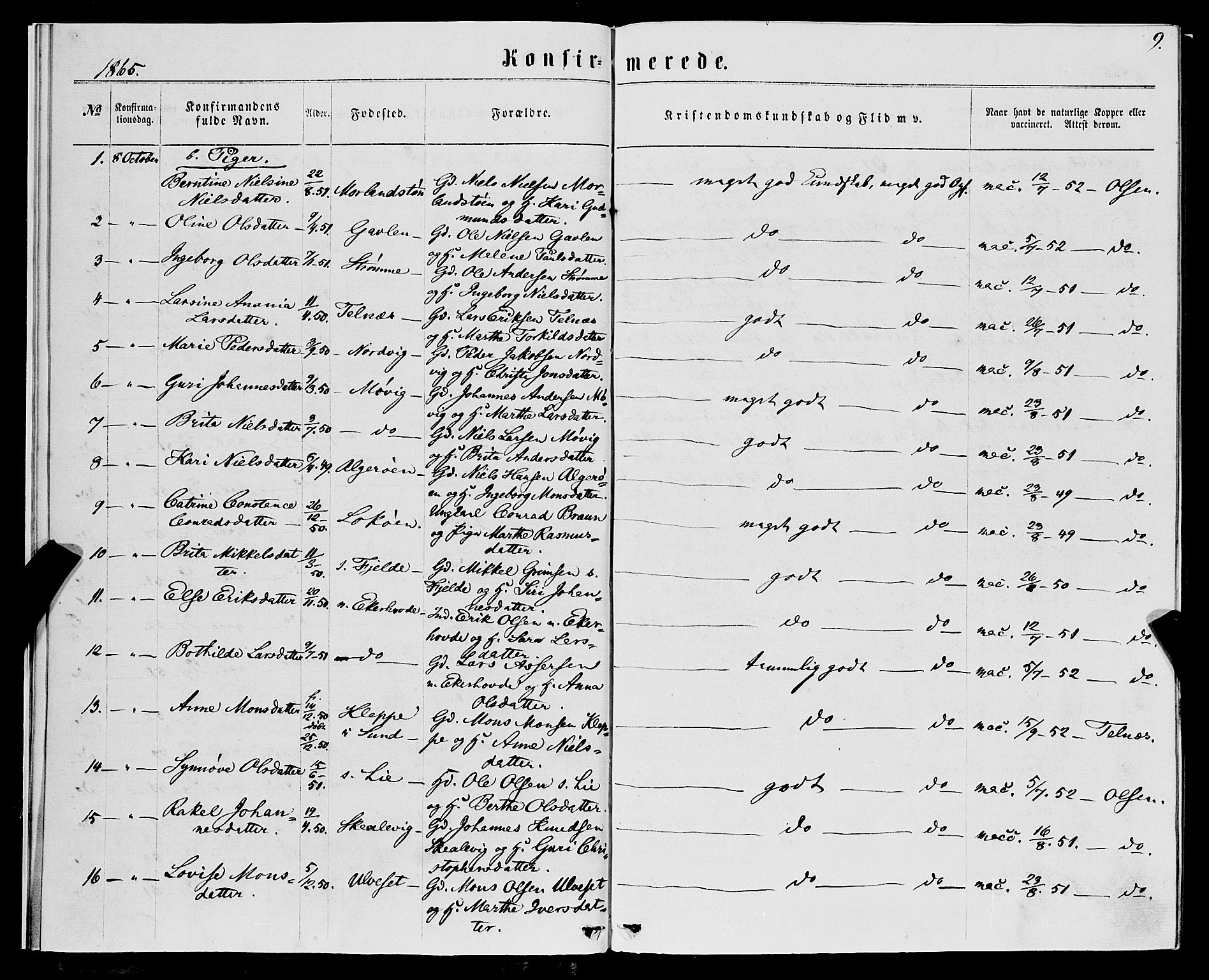 Fjell sokneprestembete, SAB/A-75301/H/Haa: Parish register (official) no. A 5, 1864-1877, p. 9