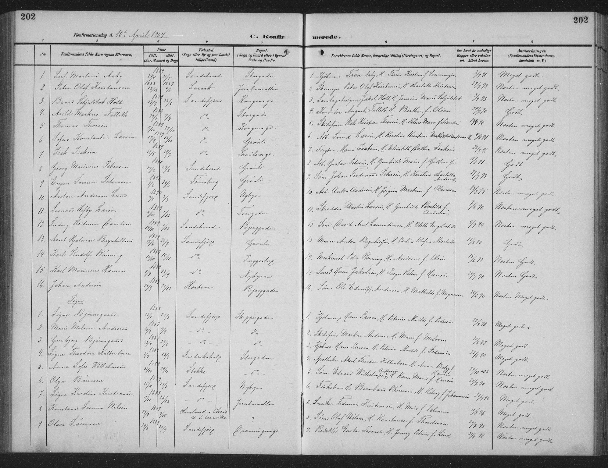 Sandefjord kirkebøker, AV/SAKO-A-315/G/Ga/L0003: Parish register (copy) no. 3, 1903-1920, p. 202